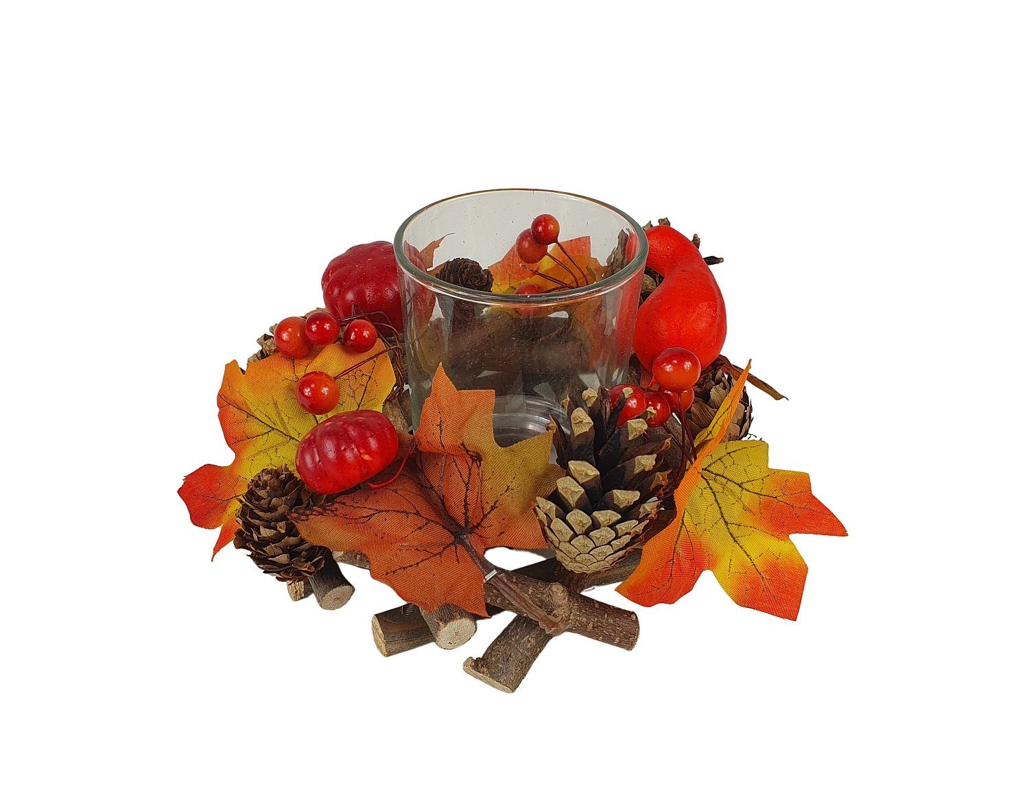 sesua Windlicht Herbstkranz Glas Windlicht 15cm Herbst Herbstdeko Tischdeko