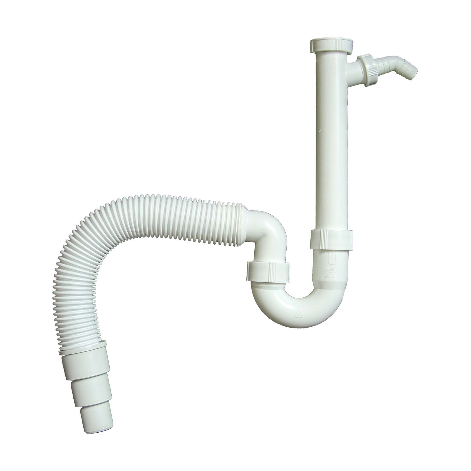 tecuro Siphon Tauchrohr/Verstellrohr Ø 50 x 250 mm mit 1 1/2 Zoll Überwurfmutter, mit Geräteanschluss