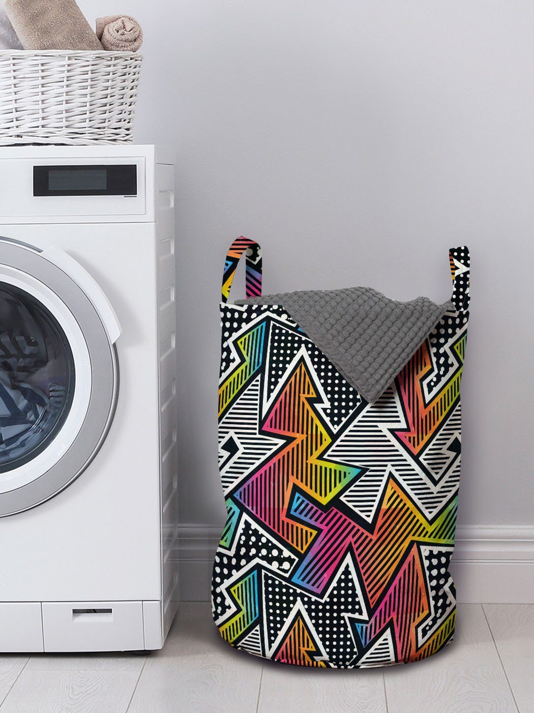 Griffen Waschsalons, Bunte Pop-Art Retro inspiriert mit für Wäschekorb Wäschesäckchen Abakuhaus Kordelzugverschluss