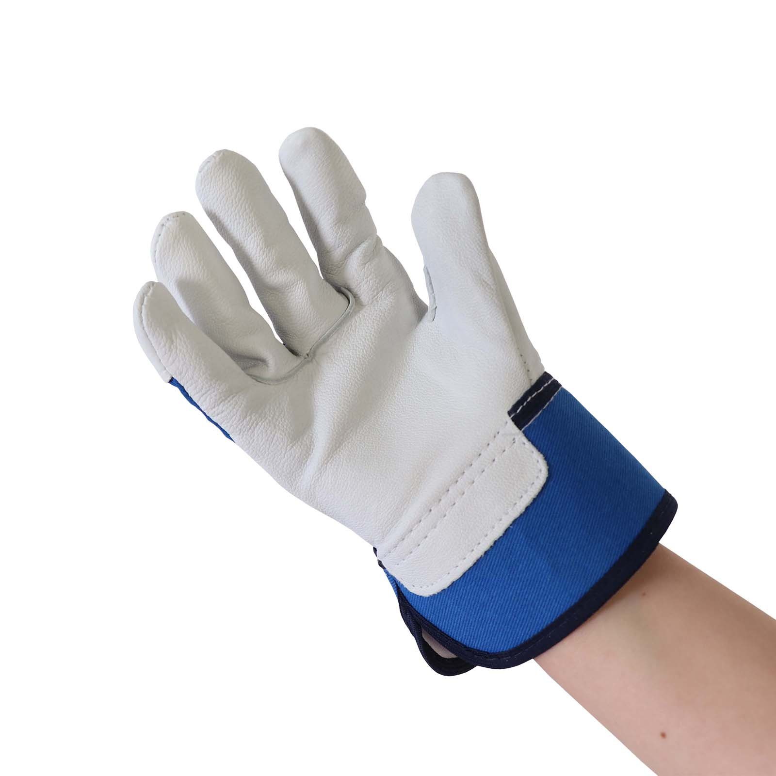 tprosafe Leder-Arbeitshandschuhe kids premium Kinderhandschuhe blau-grau - kleine Handschuhe