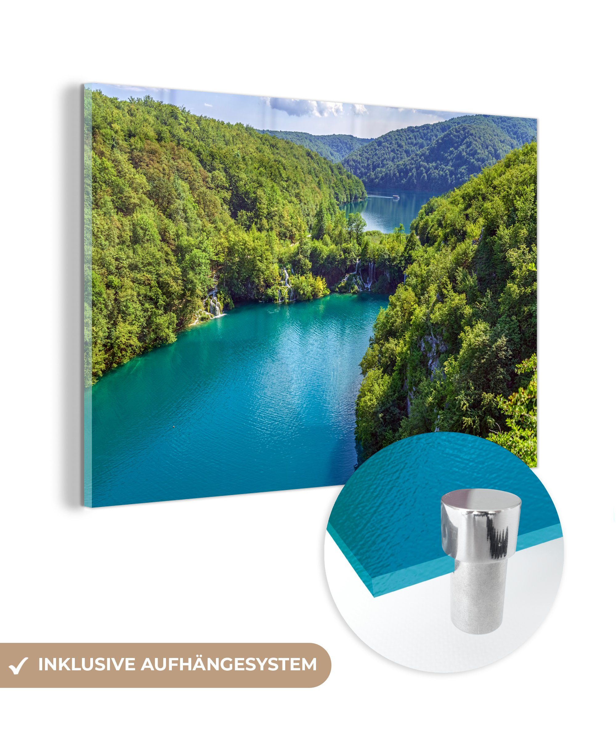 Seen, den Wohnzimmer Schlafzimmer Plitvicer Acrylglasbilder Aussicht Nationalpark Acrylglasbild auf & St), Wunderschöne MuchoWow (1