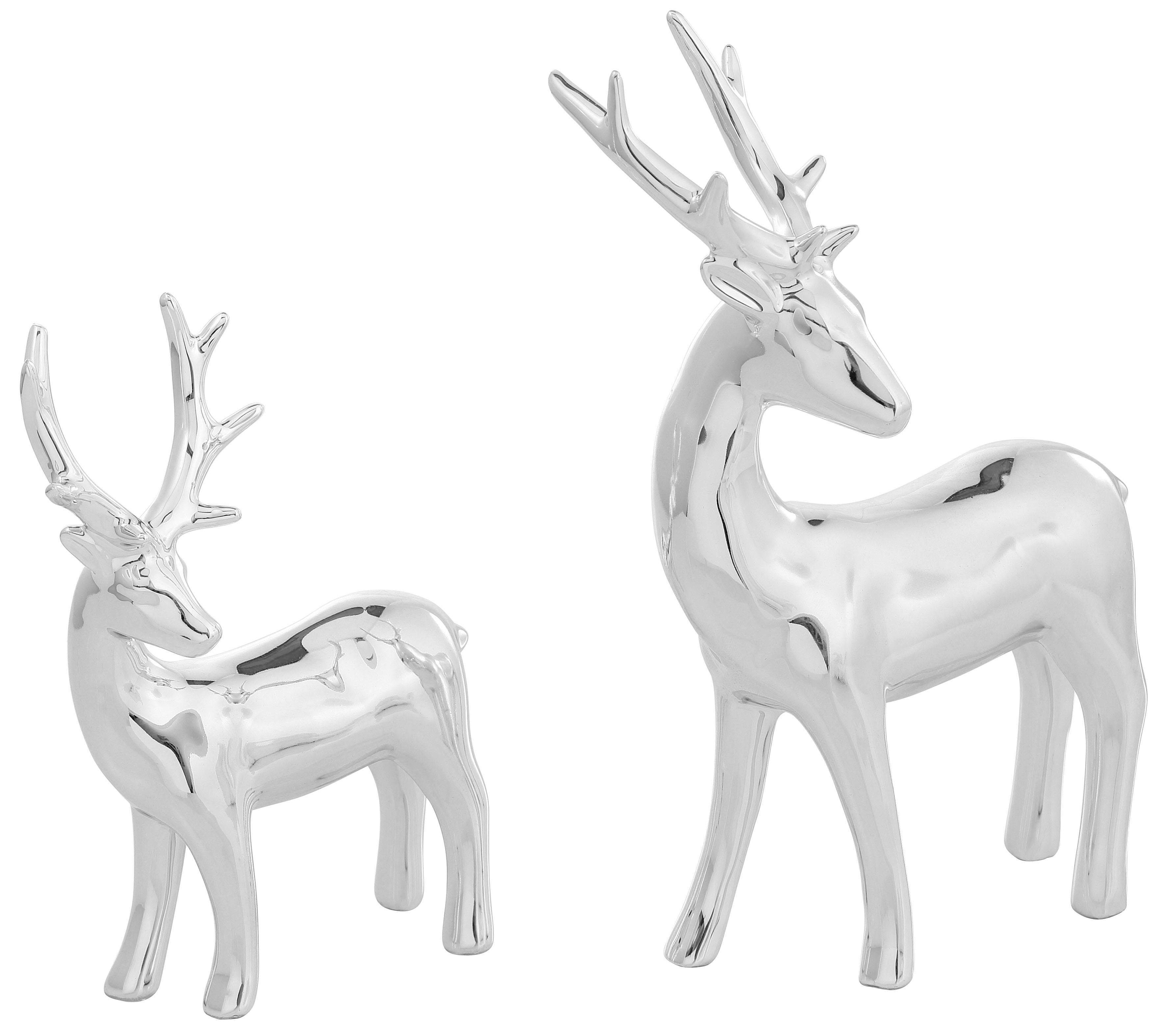 Home affaire Tierfigur »Hirsch« (Set, 2 Stück), Dekofigur, Hochglanz, Höhe ca. 13 cm und 16 cm-Otto