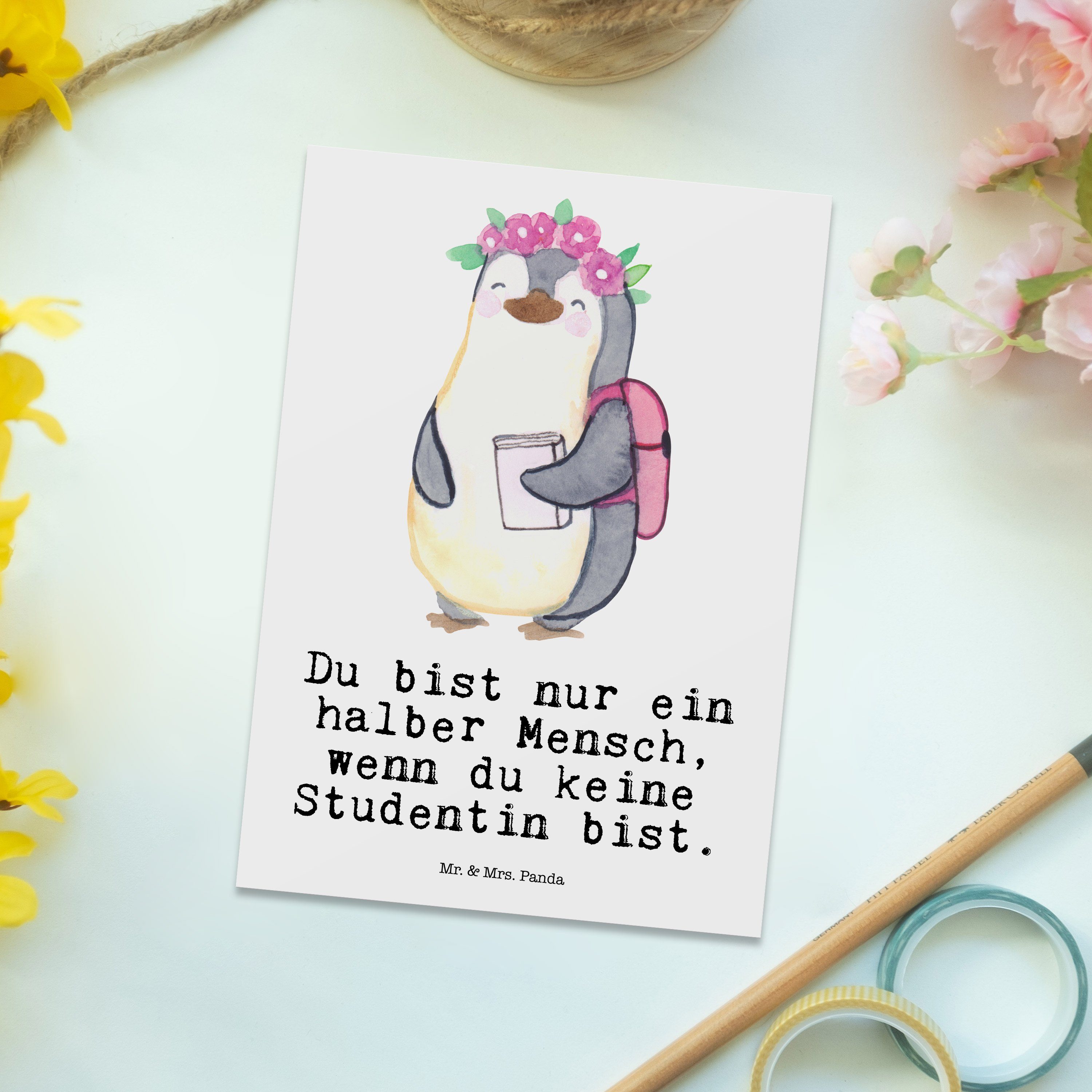 Mr. & Mrs. Herz Geschenk, Panda - Postkarte Studentin Grußkarte, - Weiß Geburtstagska Beruf, mit