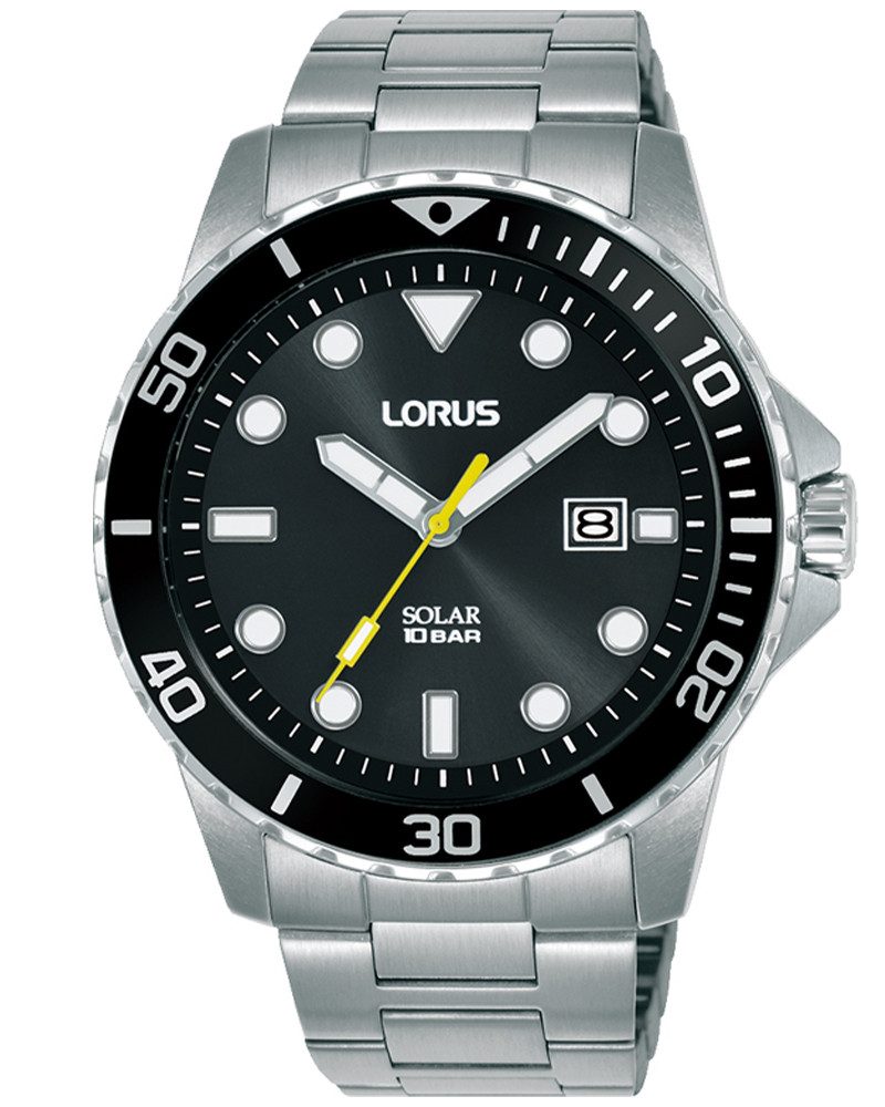 LORUS Solaruhr RX301BX9, Armbanduhr, Herrenuhr, Edelstahlarmband, analog, Tag