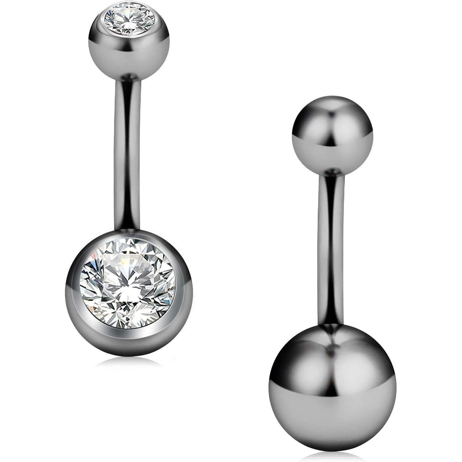 CIZME Bauchnabelpiercing Titanium Belly Button Piercing 10mm 14G Crystal Navel Pack 2