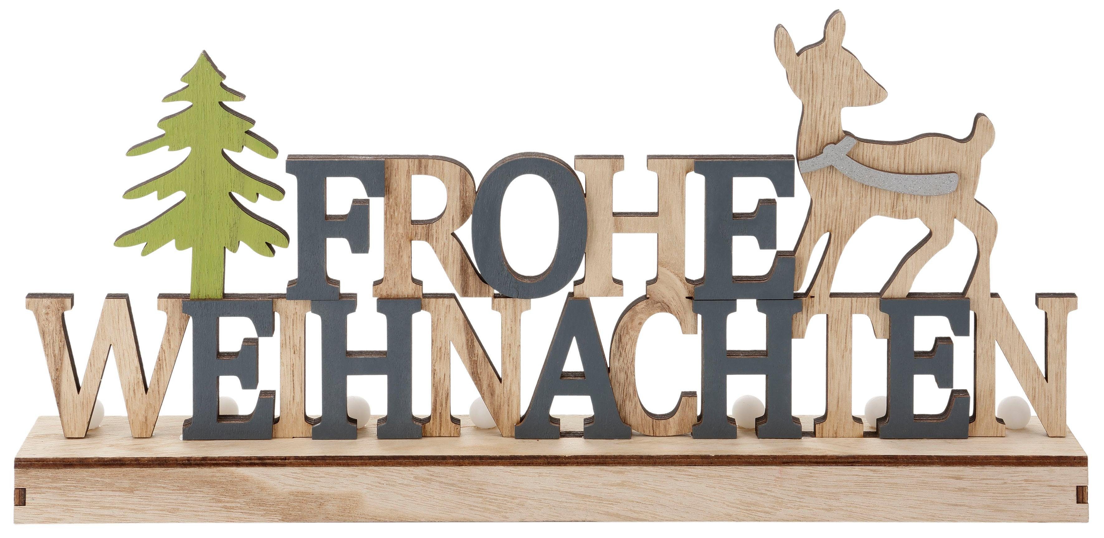 LED Dekoobjekt »Frohe Weihnachten«, LED- Schriftzug aus Holz 