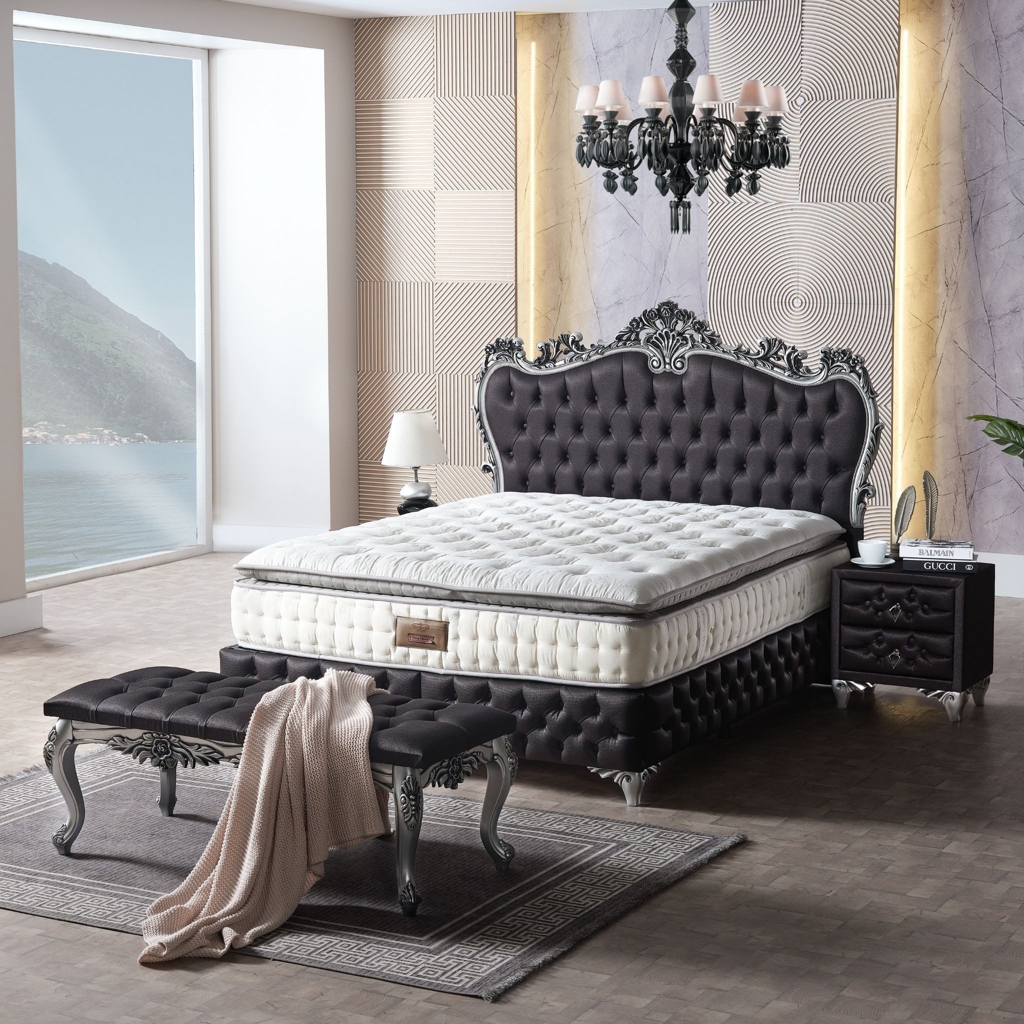 gowoll Bettbank Schlafzimmer Bank Gesteppt Polsterbank Retro-Klassik Rixoss, 130x55x50 cm Schwarz