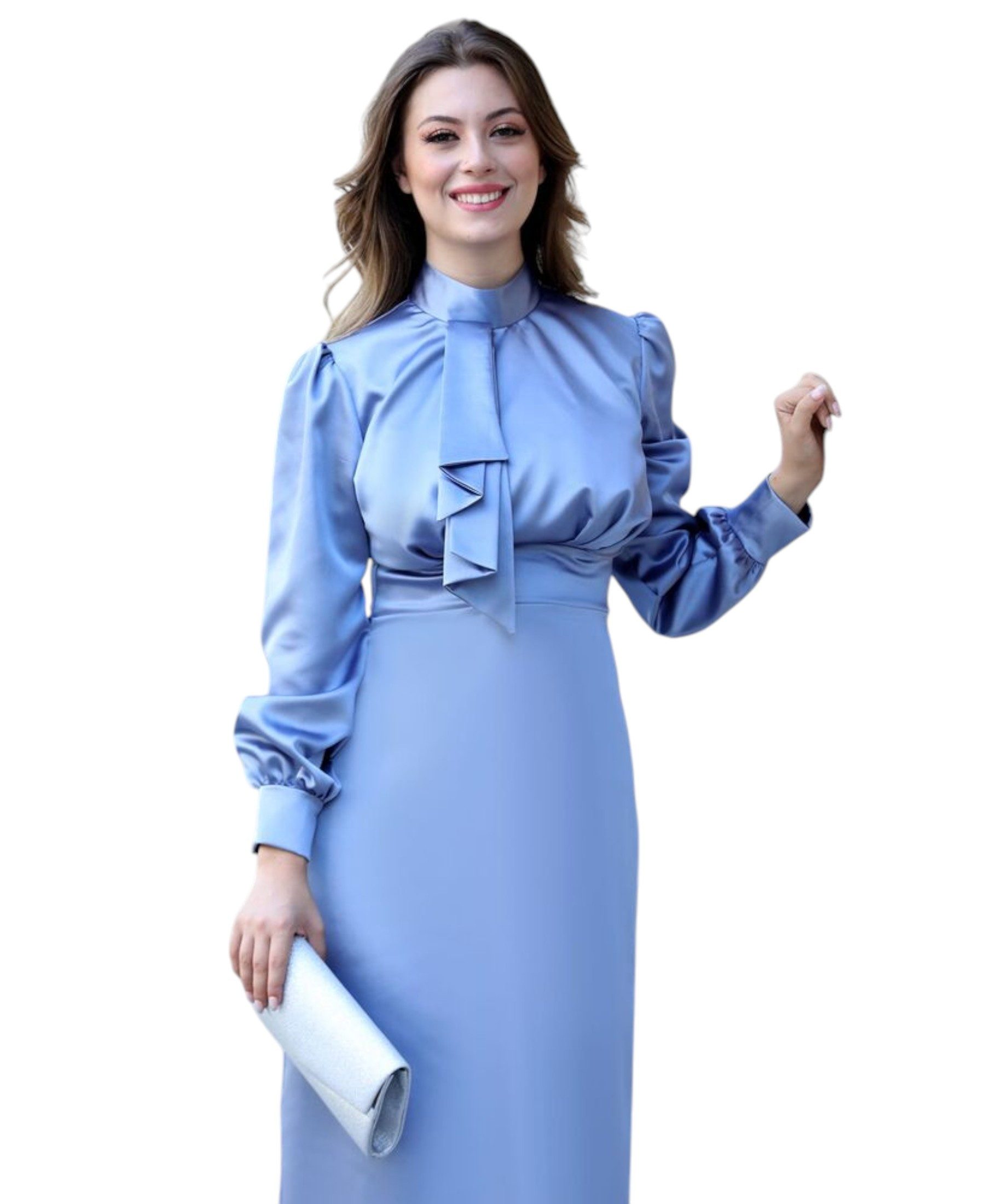 fashionshowcase Abendkleid Elegantes langärmliges Damen Maxikleid aus Satin - Modest Fashion