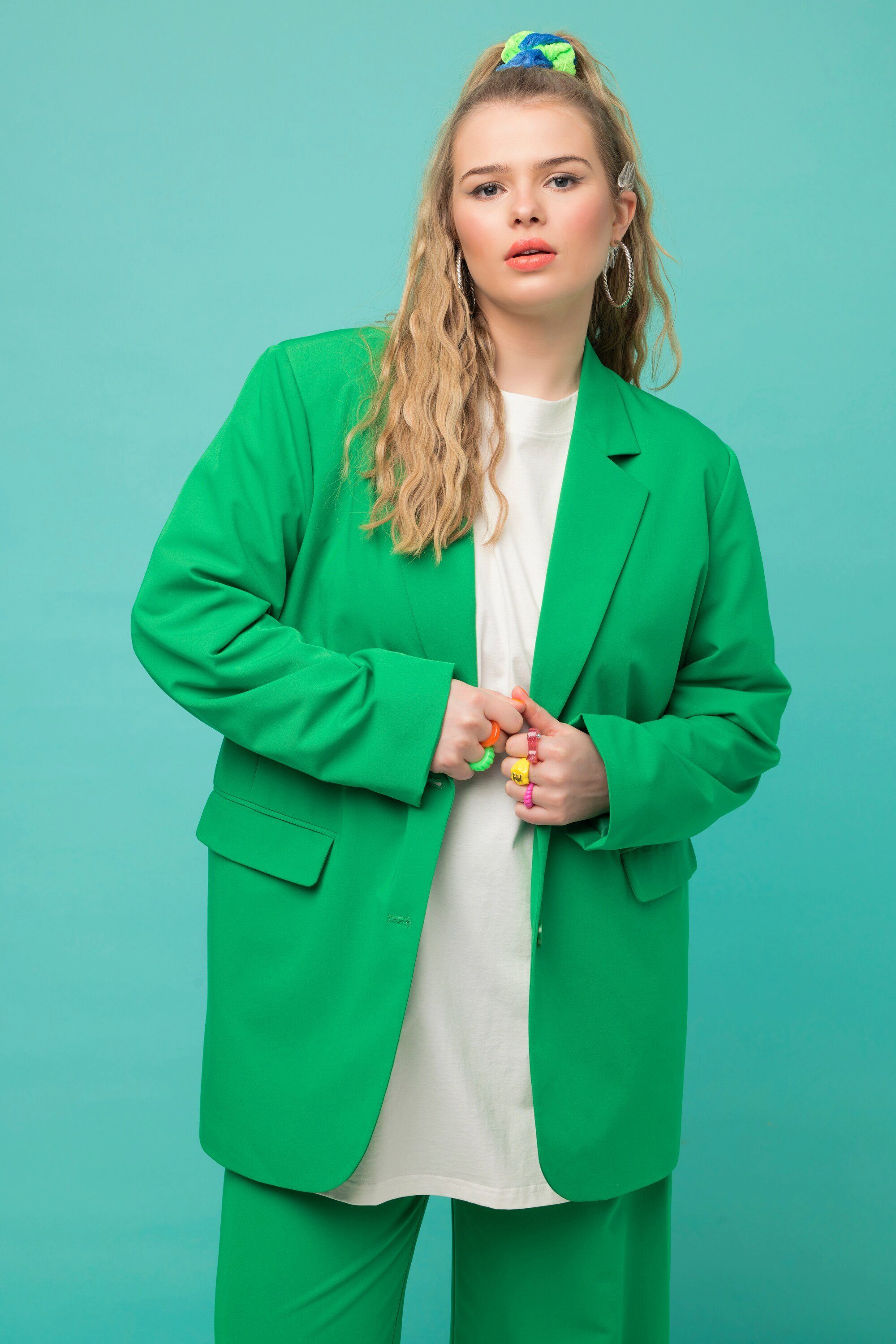 Untold Revers Blusenblazer Oversized-Blazer Langarm Studio grün