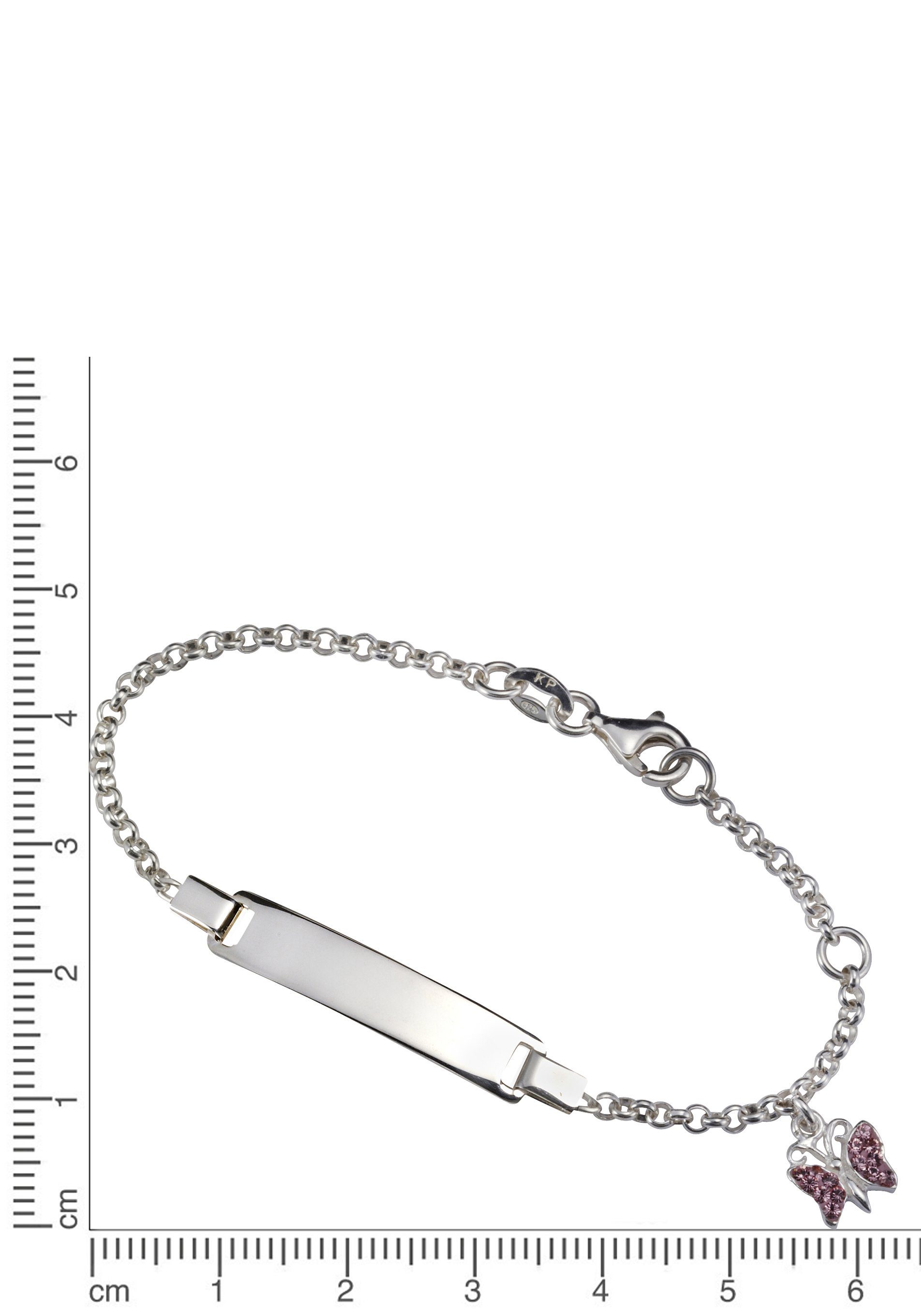 Firetti Armband Schmuck Geschenk Silber 925 Armkette ID-Platte Schmetterling Glitzer, mit Kristallstein