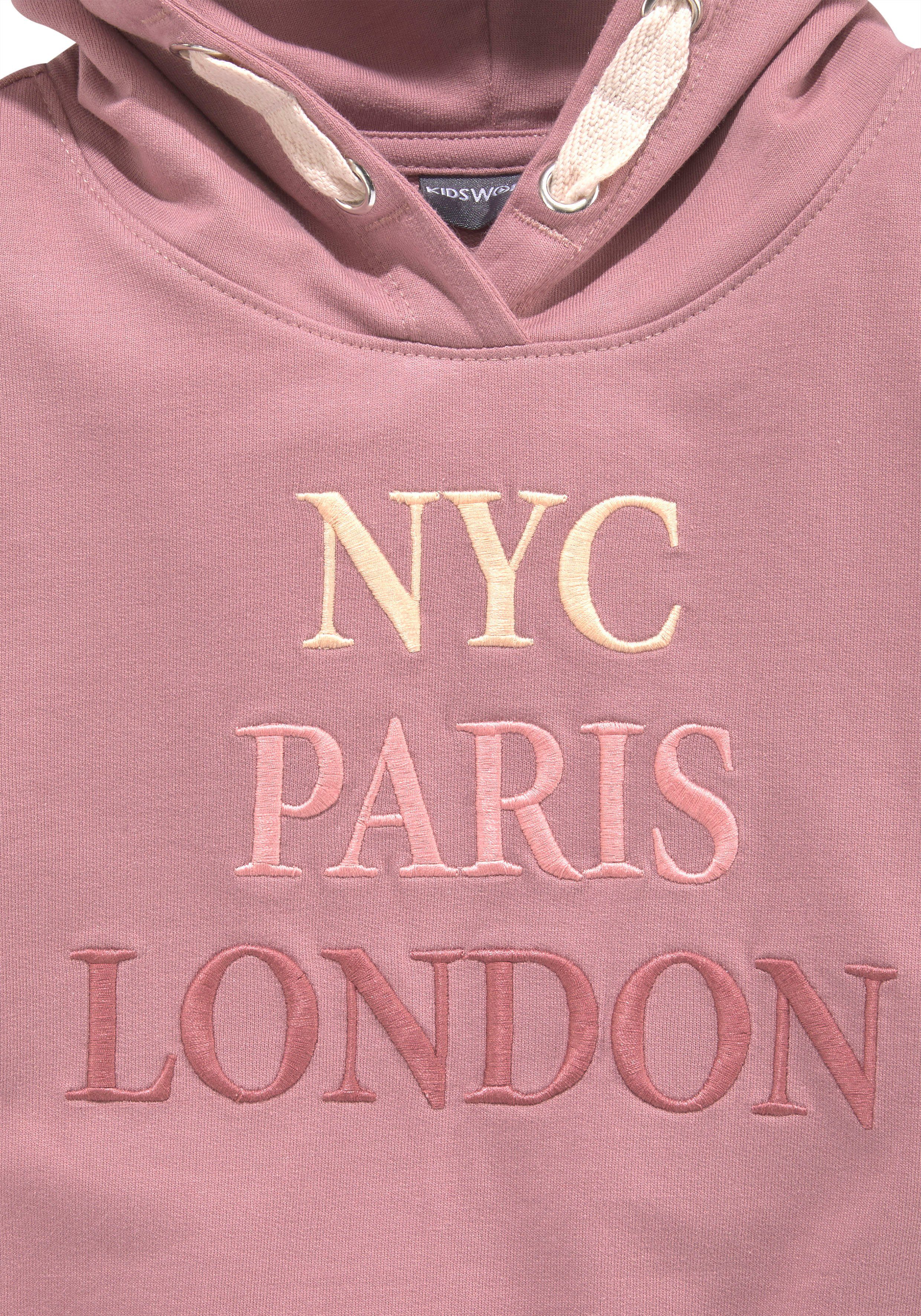 KIDSWORLD Kapuzensweatshirt NYC Paris London Stickerei mit