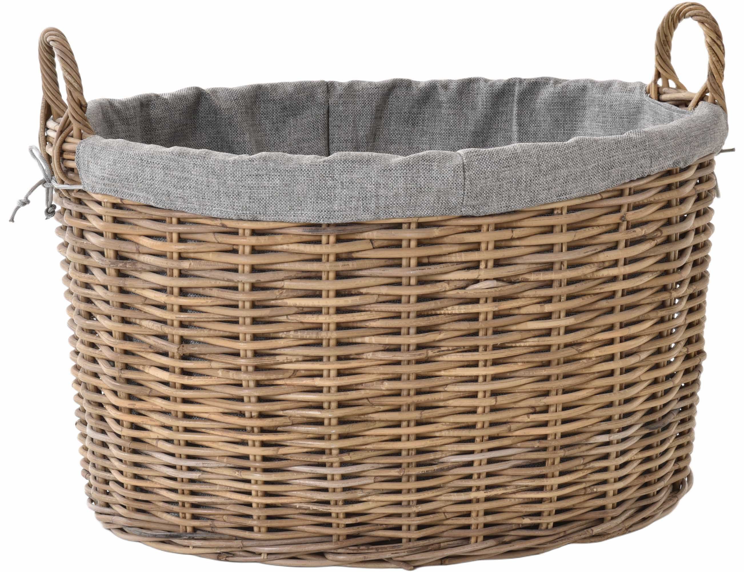 Krines Home Flechtkorb Großer Holzkorb Natur Rattan XL Korb mit Inlett Kaminholz mit Jute, Allzweck Korb mit Jute Oval