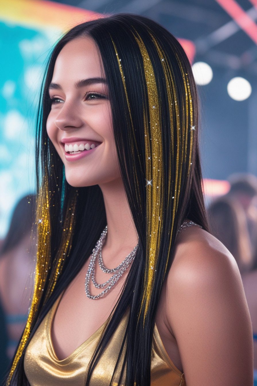 Fiestas Guirca Kostüm-Perücke Glitzer Haar Strähnen, 3 Stück