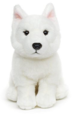 Uni-Toys Kuscheltier Weißer Schäferhund Welpe - m./o. Leine - 26 cm (Höhe) - Plüschtier, zu 100 % recyceltes Füllmaterial