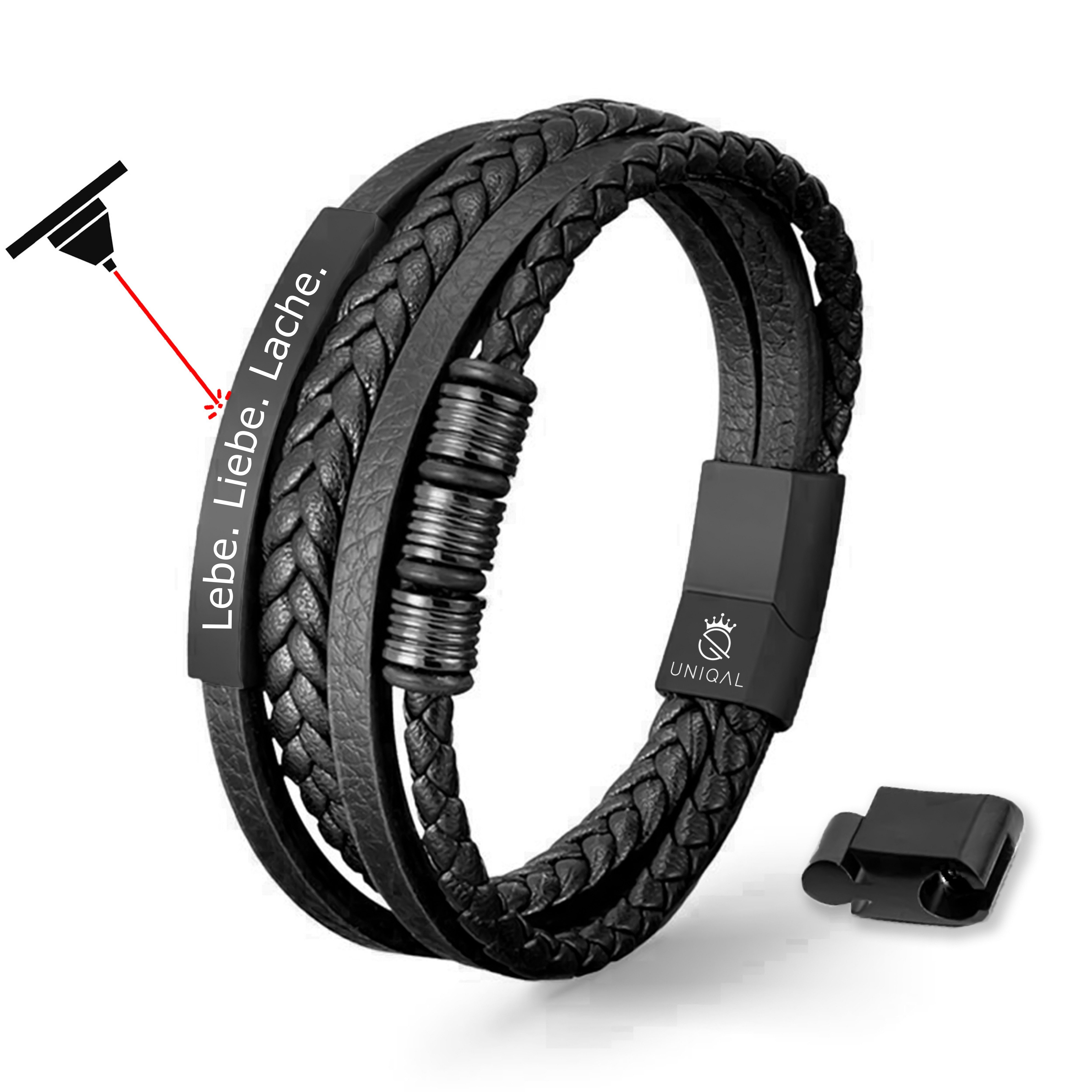 UNIQAL.de Armband mit Gravur UNIQAL SIGNATURE (Echtleder, Edelstahl-Magnetverschluss, unisex, verschiedene Gravur-Designs, Handgefertigt in Deutschland), mit Verlängerungsglied