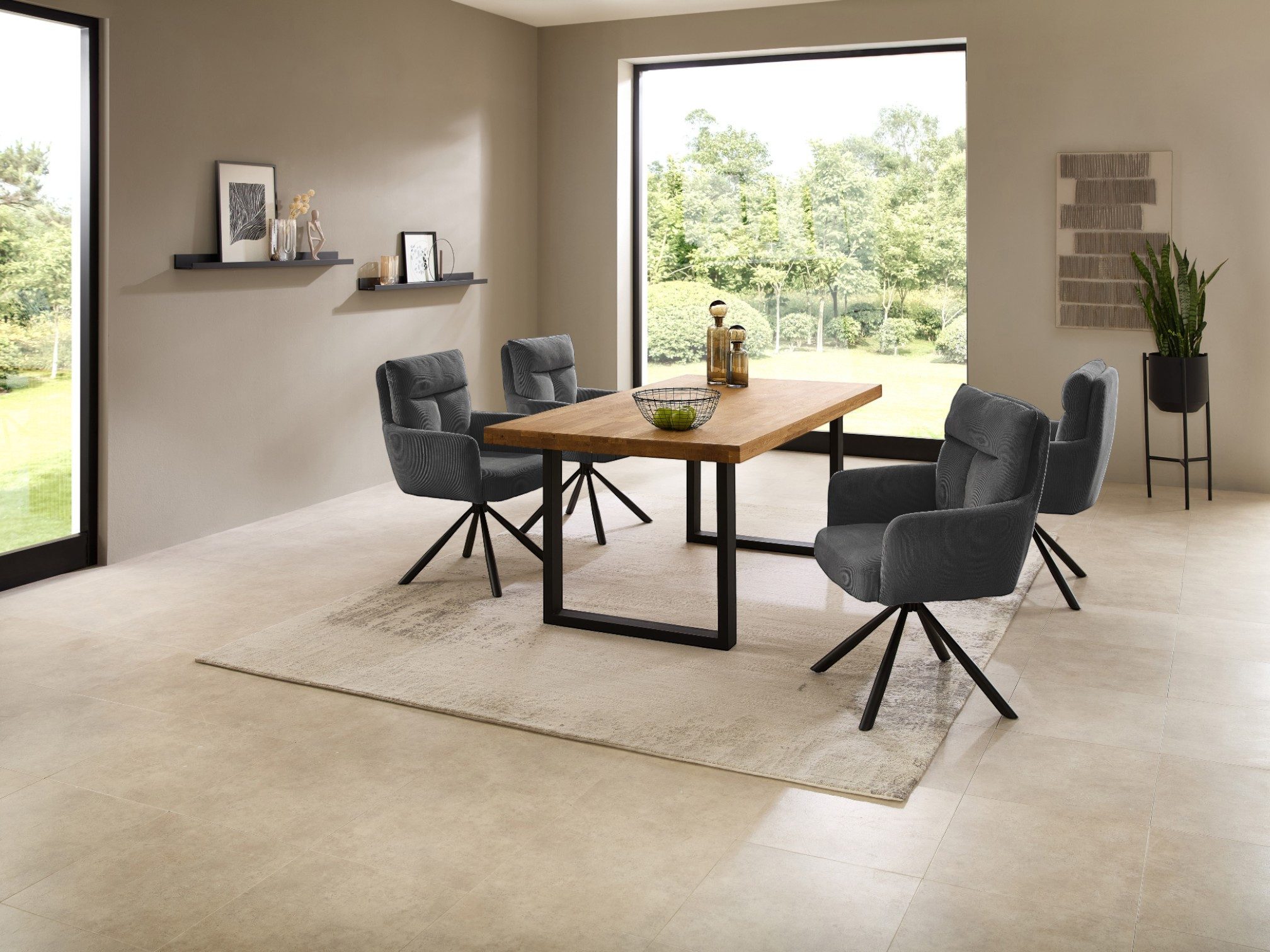 moebel-dich-auf Essgruppe CAPRI-U, (Esszimmer Set, 1 Esstisch Eiche massiv geölt, 4 Stühle), 180 x 100 cm