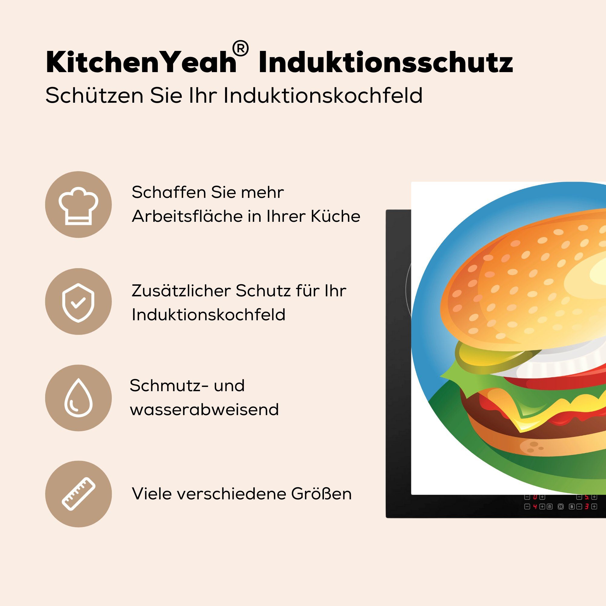 Herdblende-/Abdeckplatte eines Eine Ceranfeldabdeckung, tlg), (1 cm, 78x78 Hamburgers, Illustration für Vinyl, vollen küche MuchoWow Arbeitsplatte
