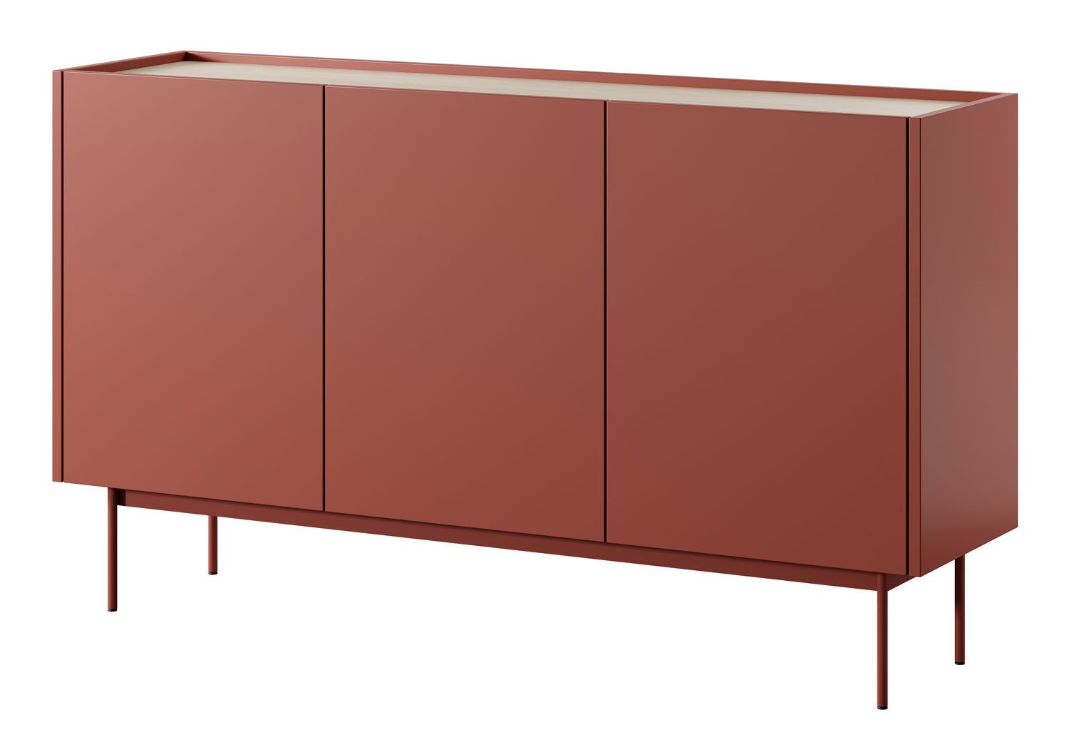 Feldmann-Wohnen Sideboard Color (Color, 1 St., Sideboard), 144x37x83cm Keramikrot, Eiche Linea, grifflos