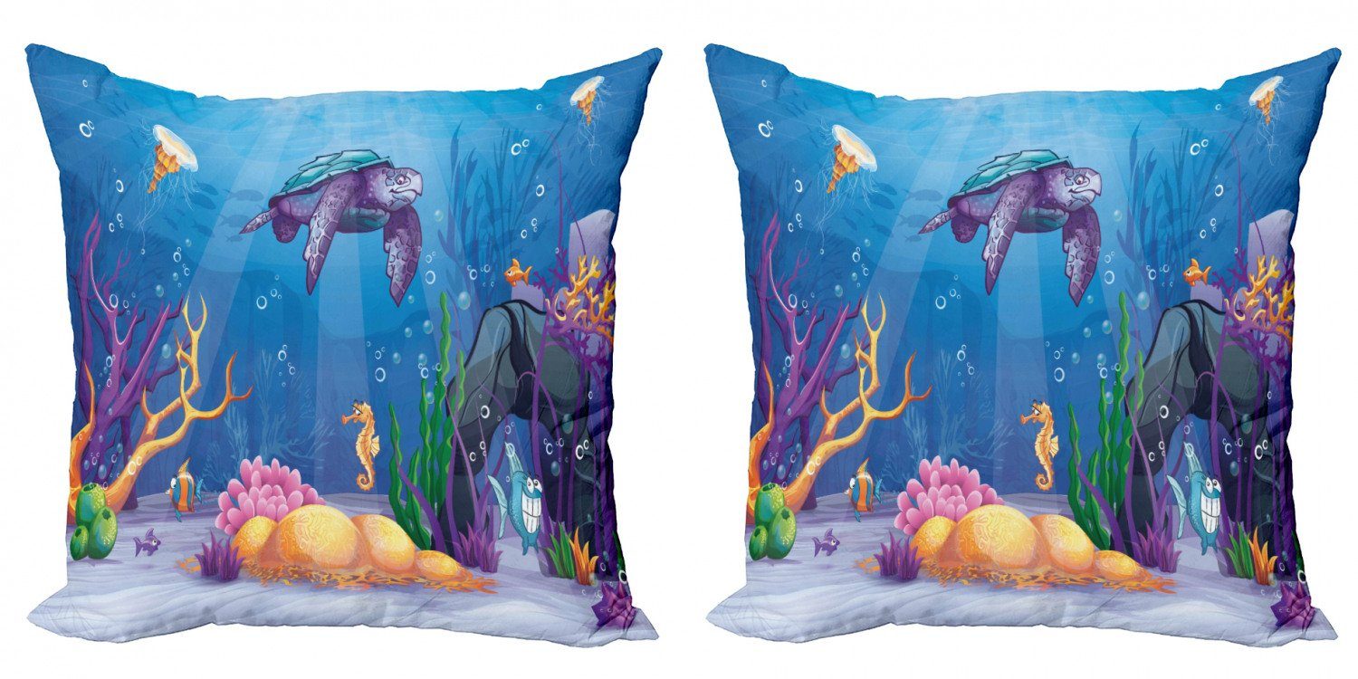 Kissenbezüge Stück), Kids (2 Accent Abakuhaus Digitaldruck, World Modern Doppelseitiger Underwater Cartoon