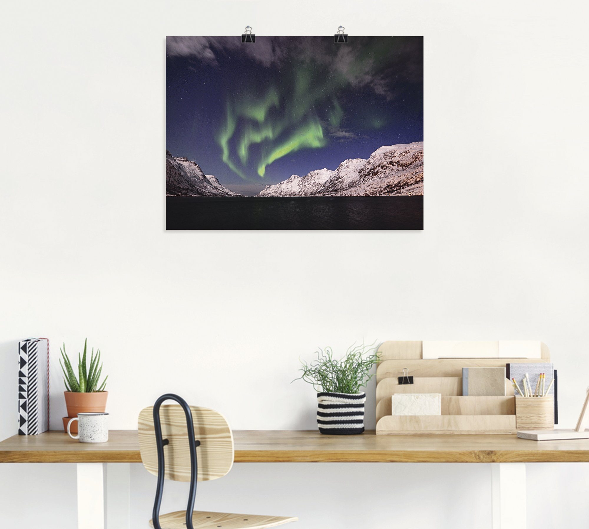 Norwegen (1 Himmel Leinwandbild, versch. Wandaufkleber Nordlicht als I, Artland St), Alubild, oder Wandbild Größen Poster in