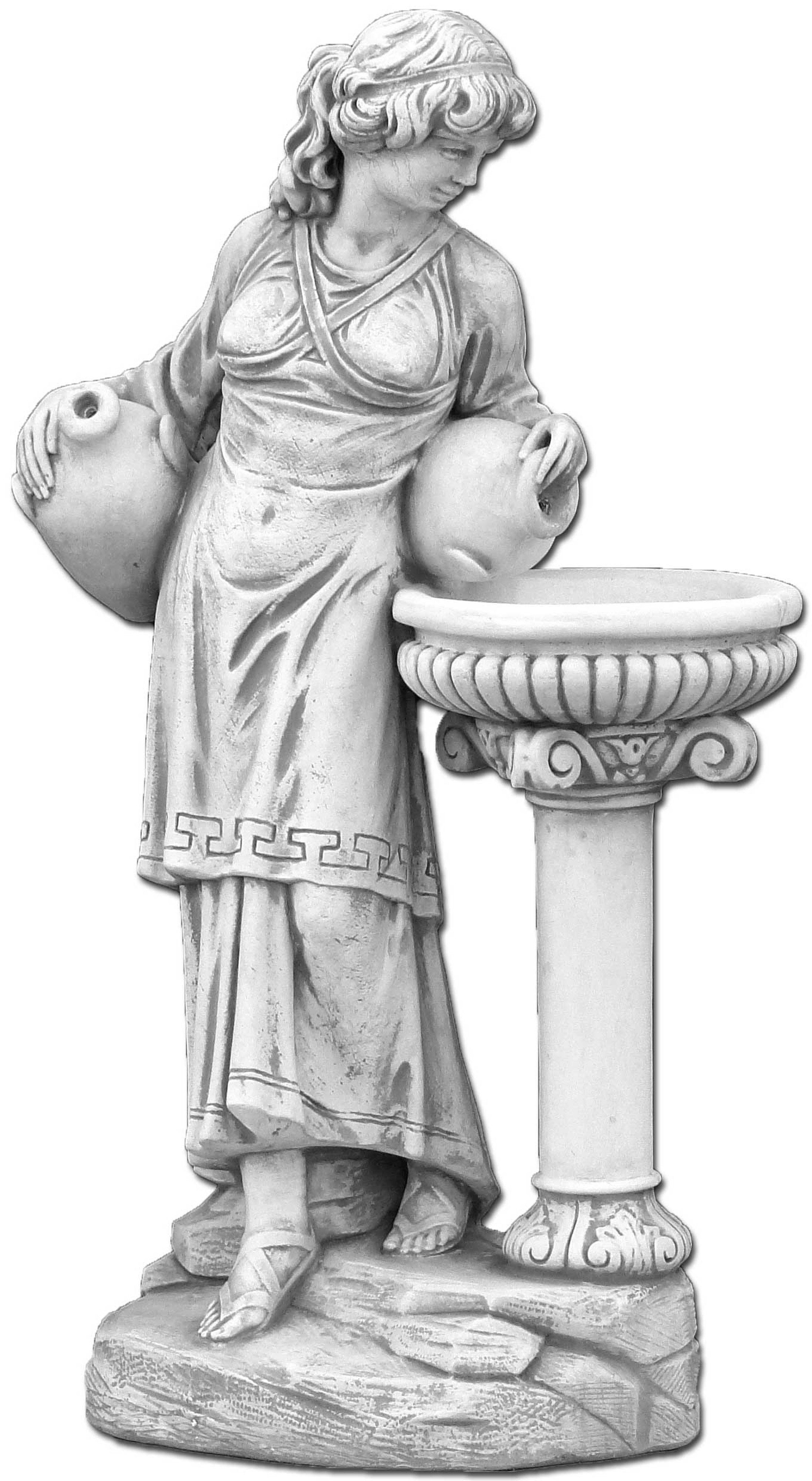 gartendekoparadies.de Gartenfigur Frau mit Vogeltränke Steinfigur 138 cm Steinguss 225 kg, Frostsicher