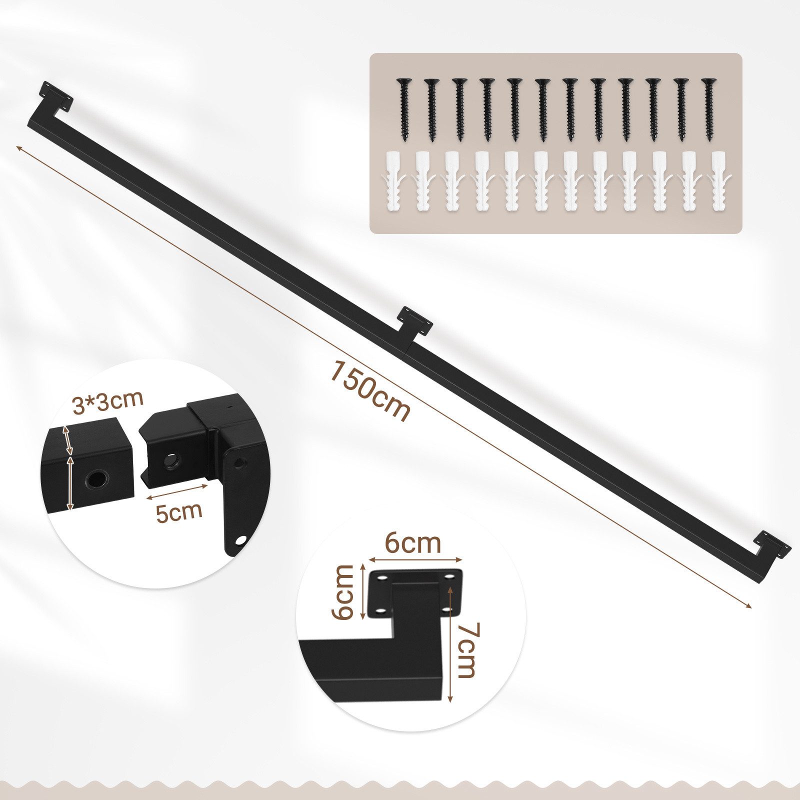 Clanmacy Treppengeländer 150 cm Schwarz, aus Eisen, 30 x 30 mm, zweiteilig, für Treppe und Flur