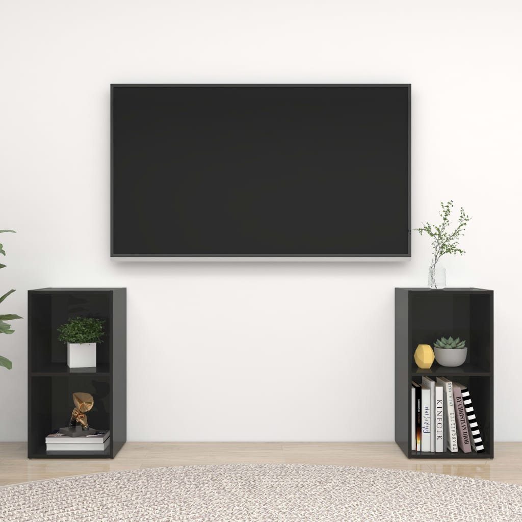 2 TV-Schränke (2-St) 72x35x36,5cm vidaXL Stk. Hochglanz-Schwarz TV-Schrank Holzwerkstoff