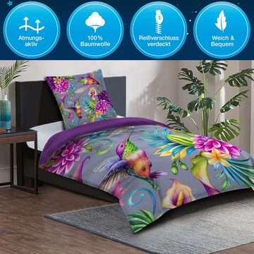 Bettwäsche Kolibri 135x200 cm, Bettbezug und Kissenbezug, Sanilo, Baumwolle, 2 teilig, mit Reißverschluss