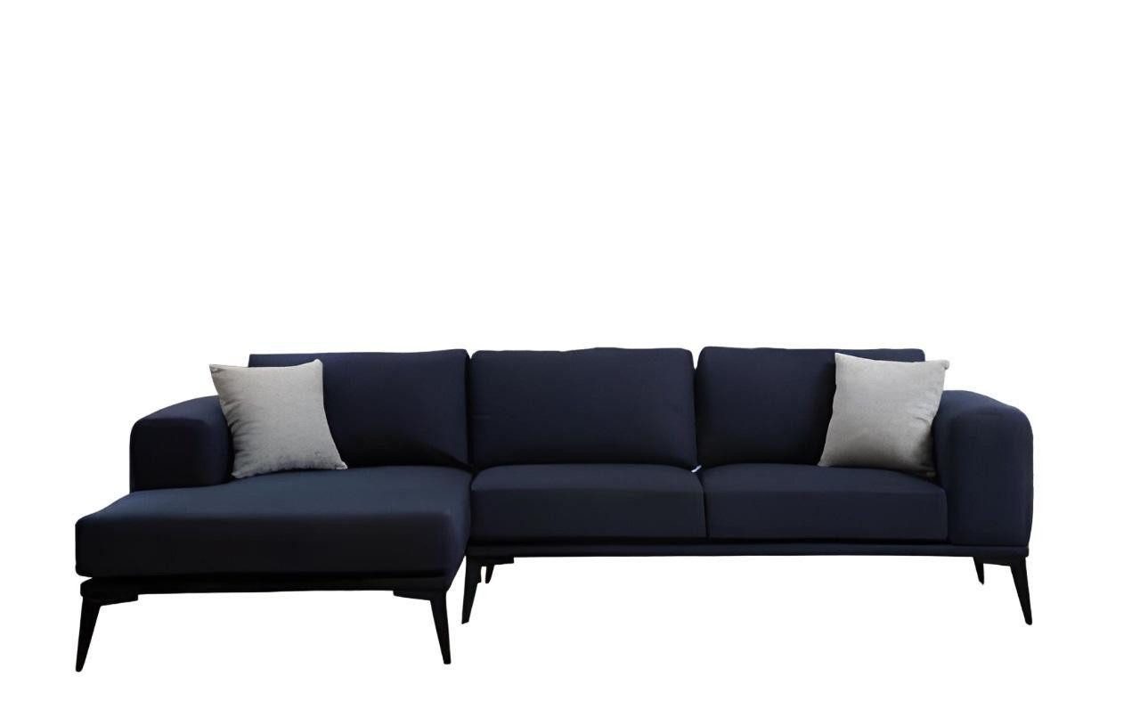 JVmoebel Ecksofa Ecksofa L-Form Dunkelblau Einfarbig Textil Material mit Kissen, Made in Europa