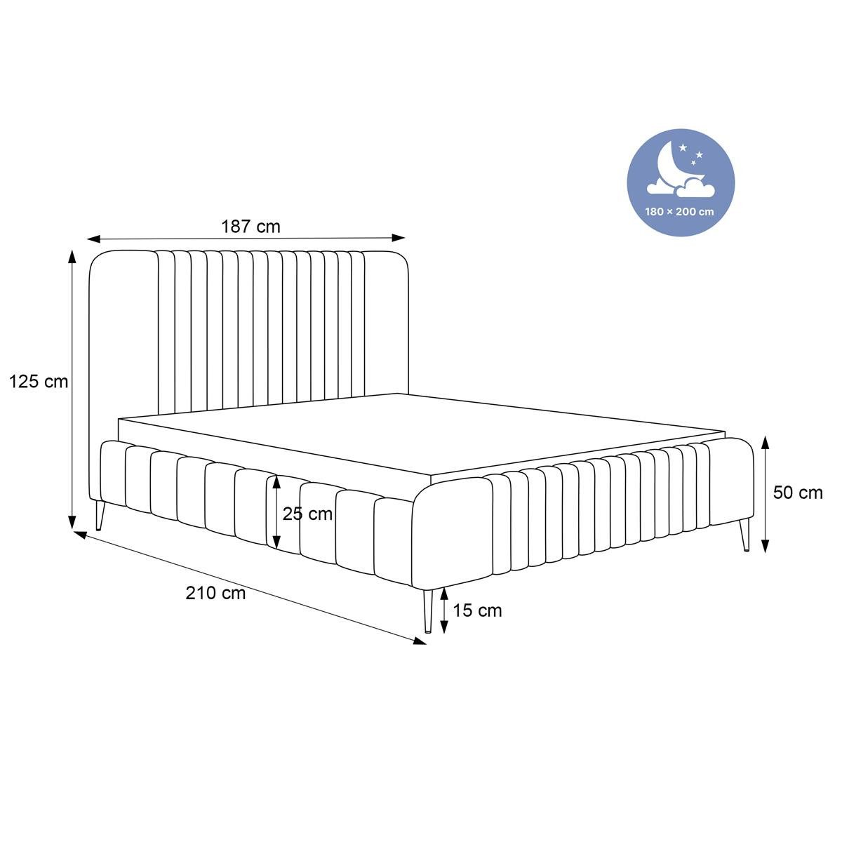 Compleo Polsterbett Design Bett mit hohen Kopfteil und Füßen, Glamour Bett