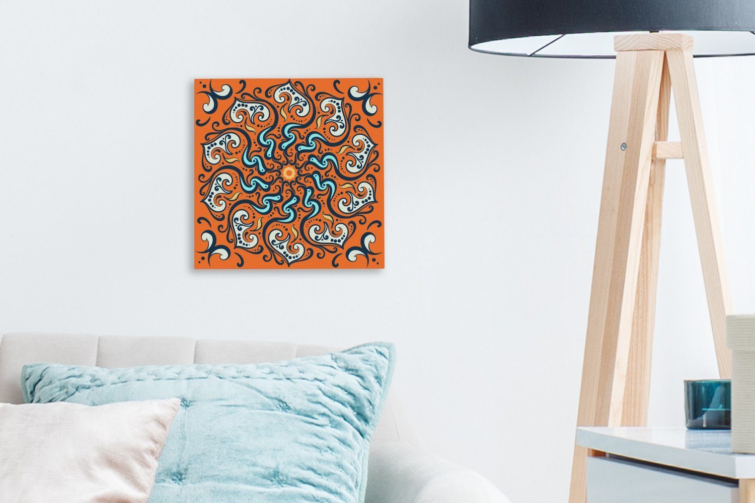 - Orange, für (1 St), OneMillionCanvasses® Leinwand Leinwandbild Schlafzimmer - Bilder Mandala Wohnzimmer Blau Blätter -