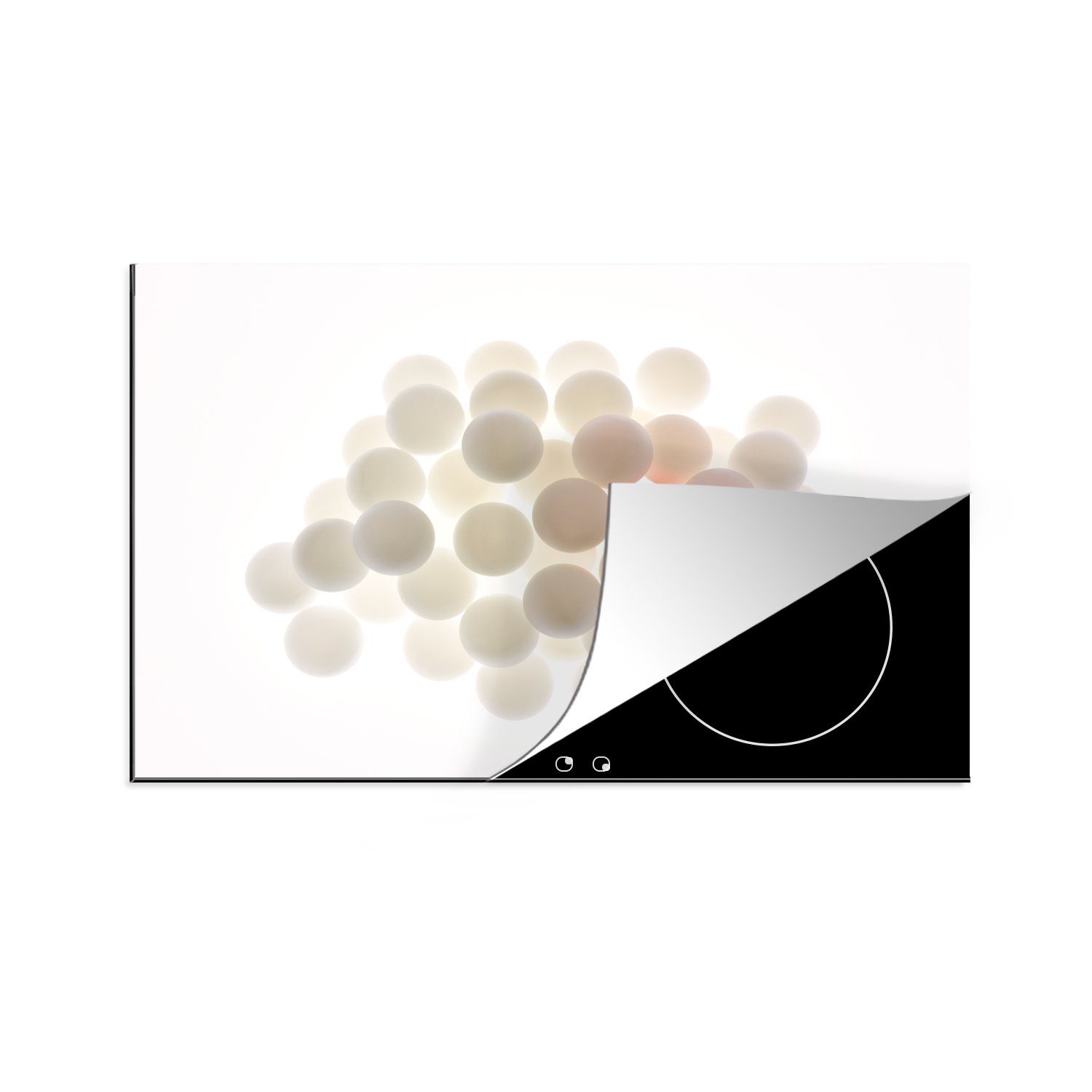 MuchoWow Herdblende-/Abdeckplatte Rote Kugel zwischen weißen Kugeln, Vinyl, (1 tlg), 81x52 cm, Induktionskochfeld Schutz für die küche, Ceranfeldabdeckung