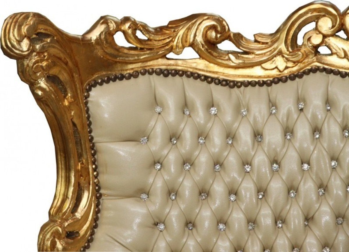 Casa Padrino 3-Sitzer Gold 3er Bling Creme - mit Sofa Antik Möbel Master Barock Lederoptik Stil Bling / Glitzersteinen