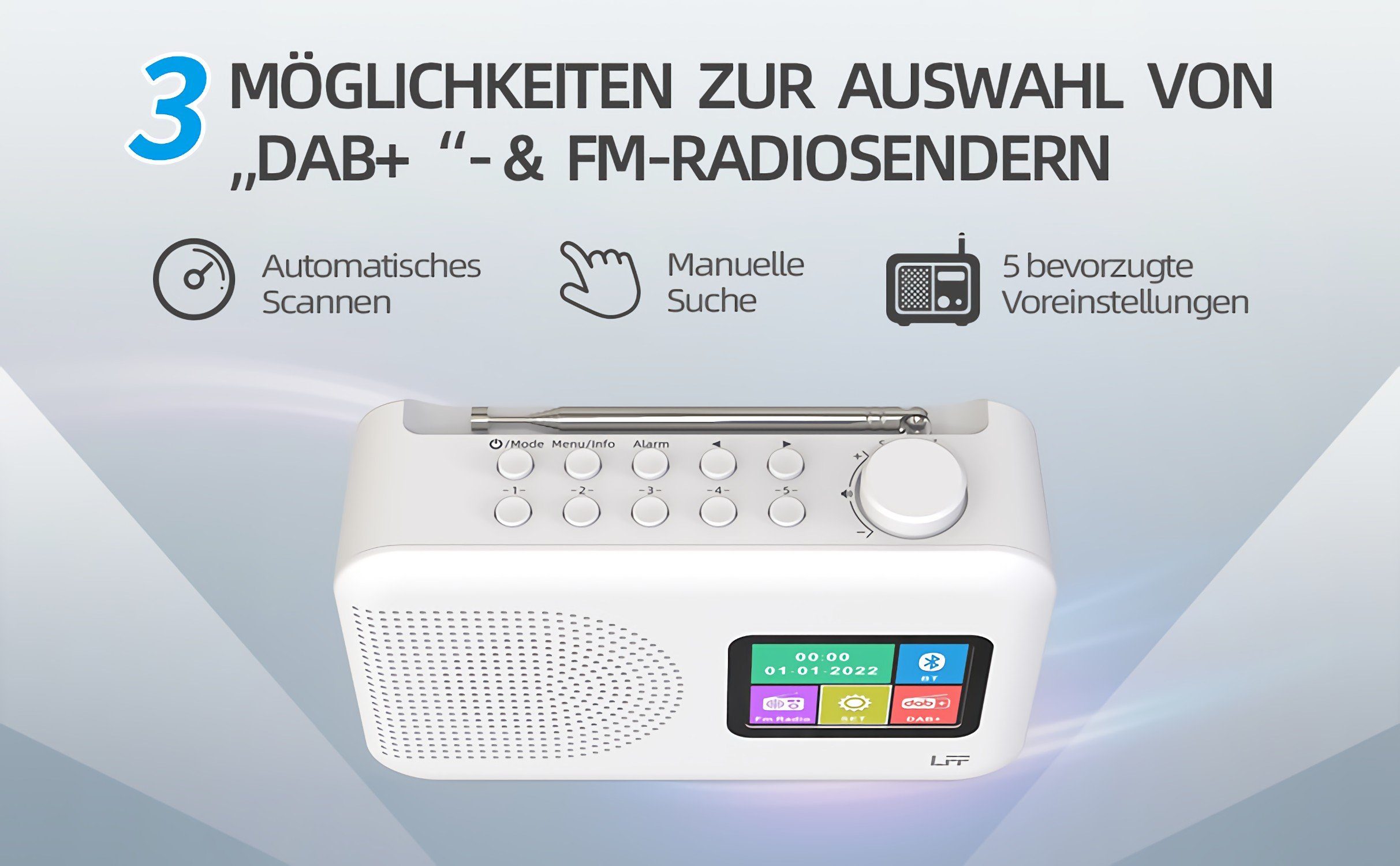 Radio mit RDS Farbdisplay UKW Bluetooth (DAB) awortek mit DAB Weiß Digitalradio Digitalradio