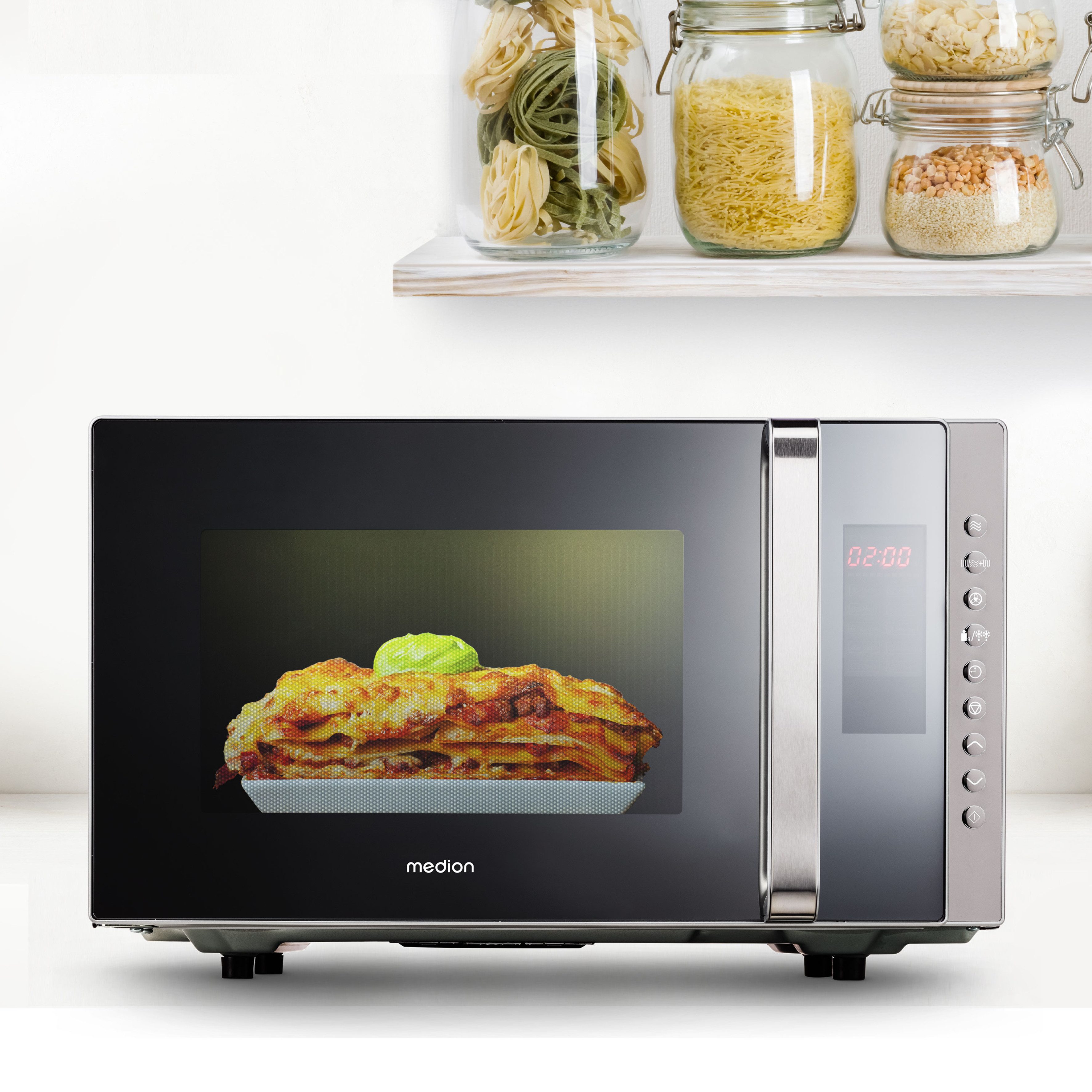 Medion® Mikrowelle MD 17495, Grill und Heißluft, 23 l, 5 Leistungsstufen, 10 Automatikprogramme, Auftaufunktion