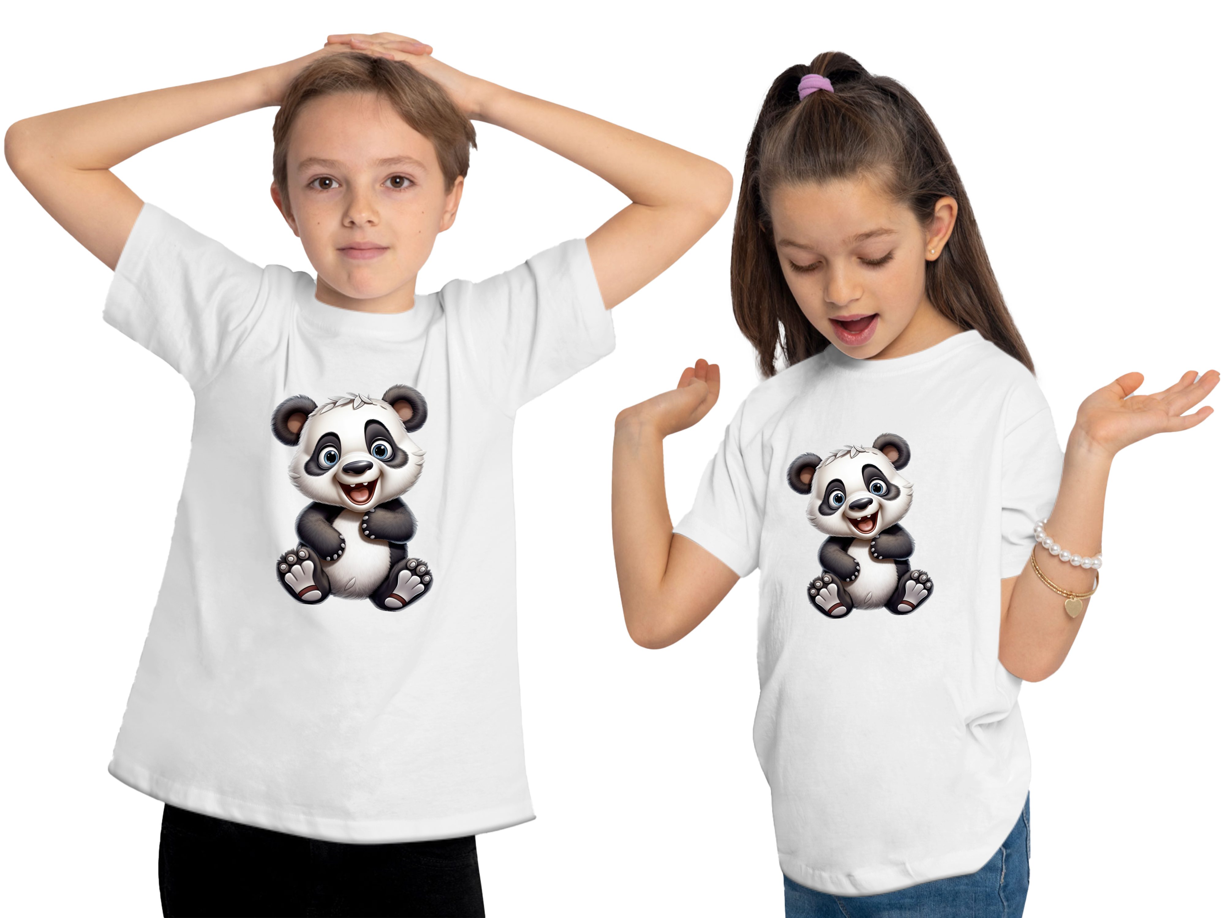 MyDesign24 T-Shirt Kinder Wildtier Print weiss Panda Baumwollshirt Baby Shirt - i277 bedruckt mit Aufdruck, Bär