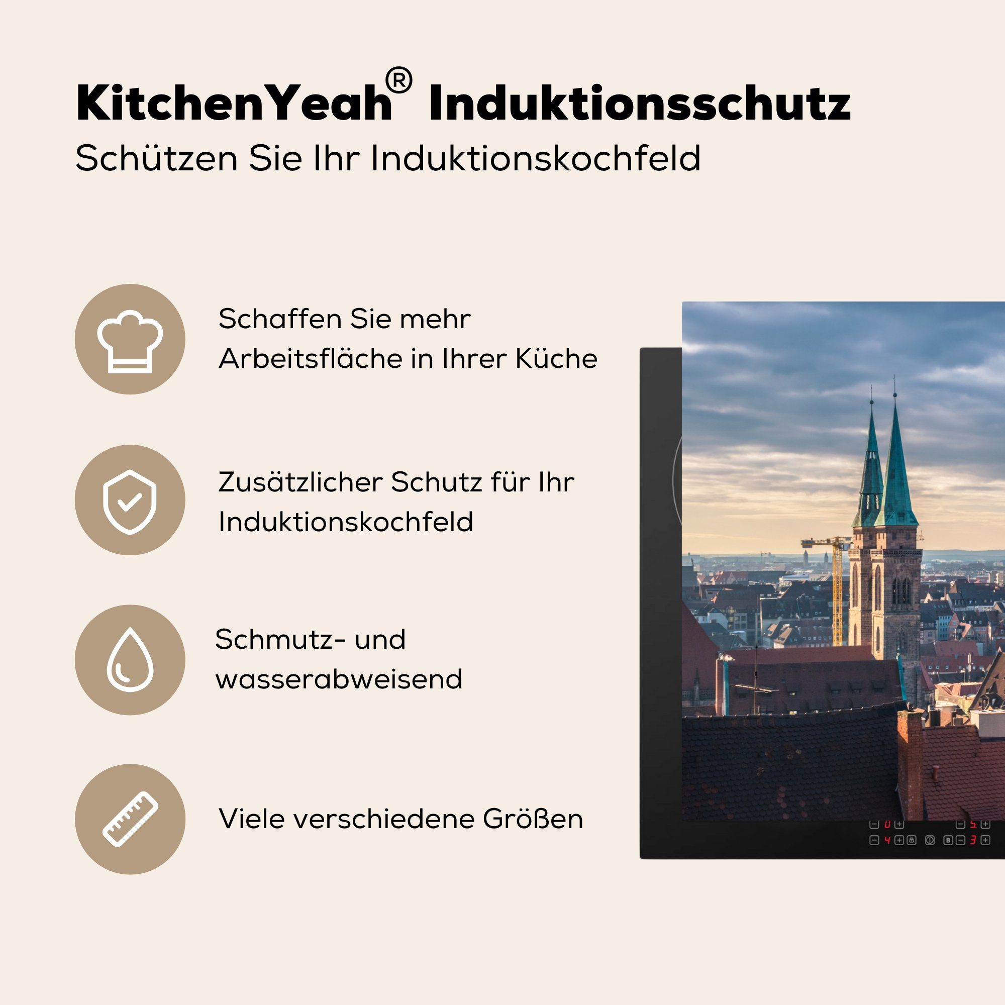 küche, für Nürnberg, tlg), Ceranfeldabdeckung cm, Herdblende-/Abdeckplatte MuchoWow über Induktionskochfeld Wolkenformation Vinyl, Weiße (1 Schutz die 81x52