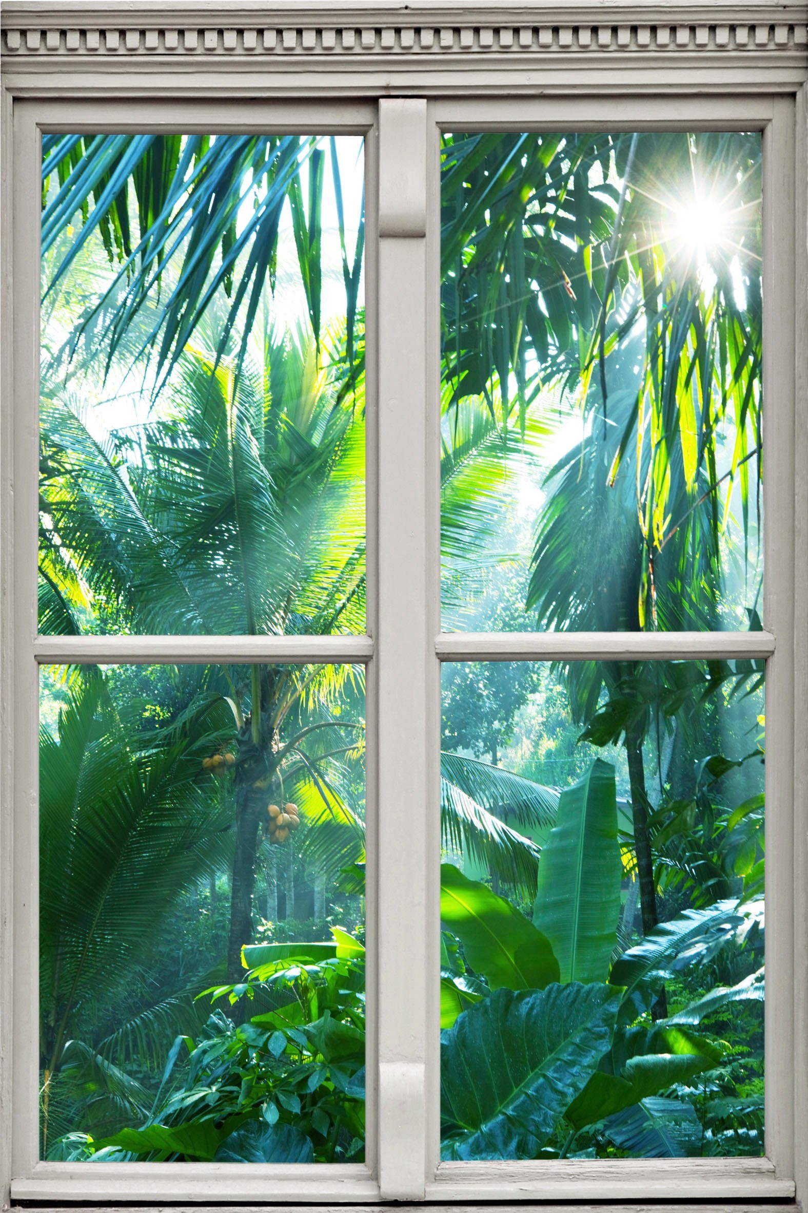 queence Wandsticker Regenwald, Wandsticker, Wandbild, selbstklebend, 3D, Fenster