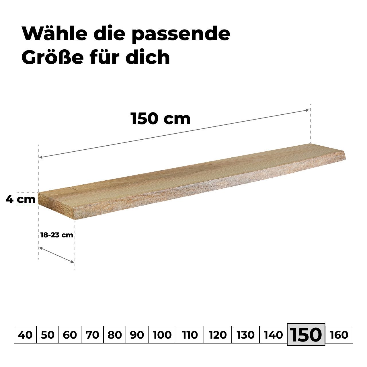 tømmermann Wandregal Schweberegal Holzregal mit Baumkante - Hängeregal aus Massivholz, Komplett-Set