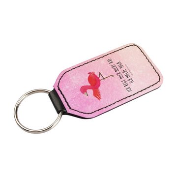 Mr. & Mrs. Panda Schlüsselanhänger Flamingo Yoga - Aquarell Pink - Geschenk, Ärger, Taschenanhänger, Nam (1-tlg), Trägt Botschaft