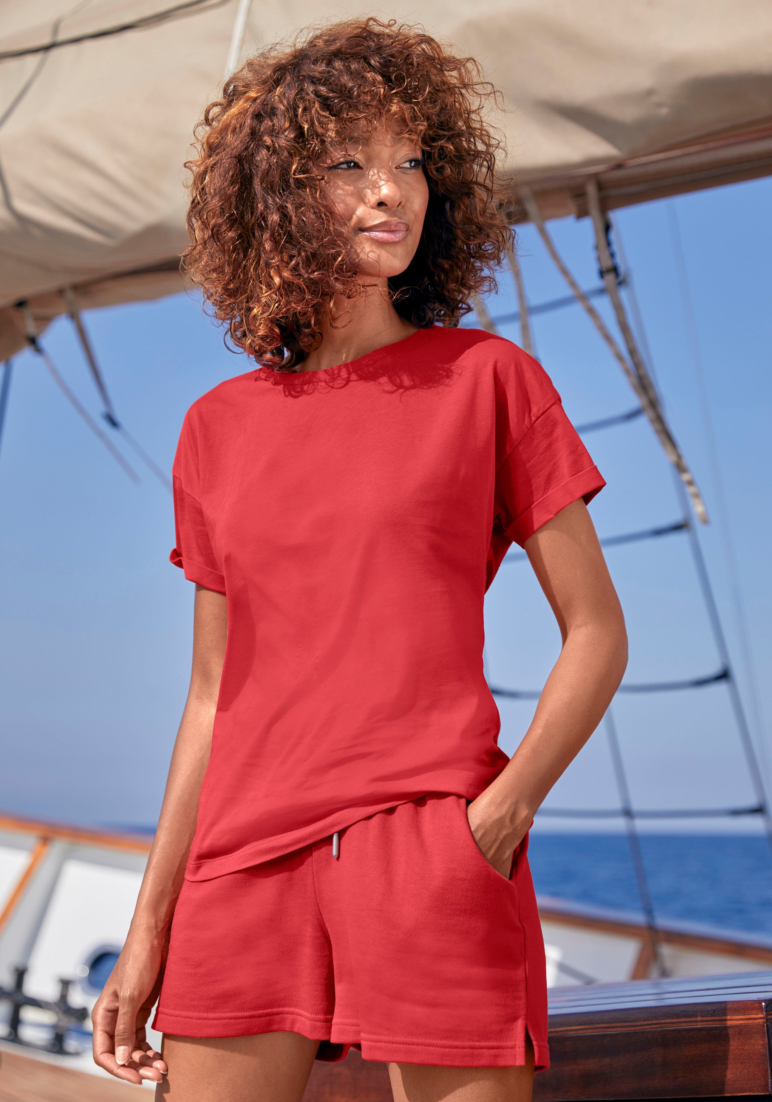 H.I.S T-Shirt mit Ärmelaufschlag, im maritimen Stil, Loungewear