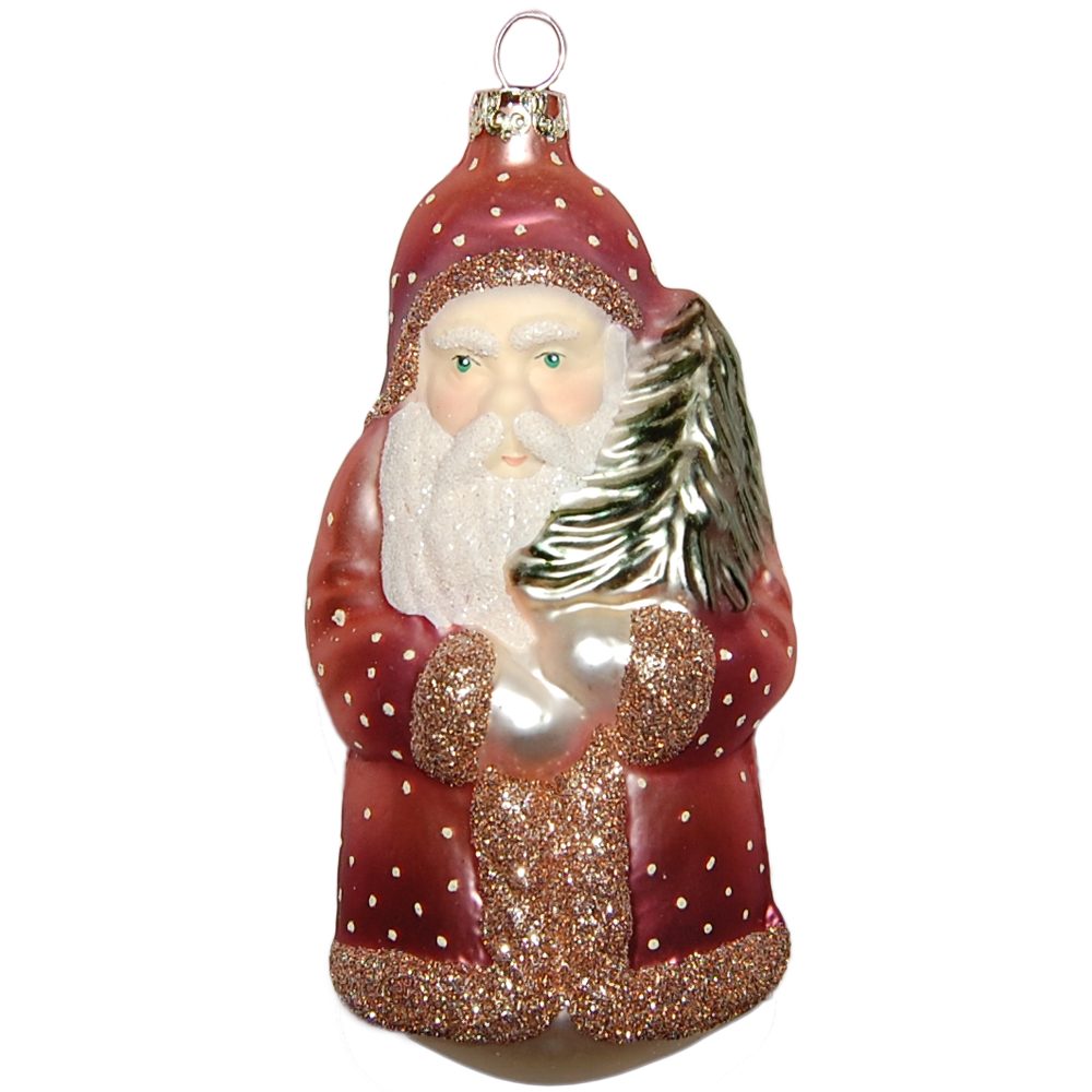 Thüringer Glasdesign Christbaumschmuck Santa mit Baum lachsfarben 12cm (1-tlg), mundgeblasen, handbemalt
