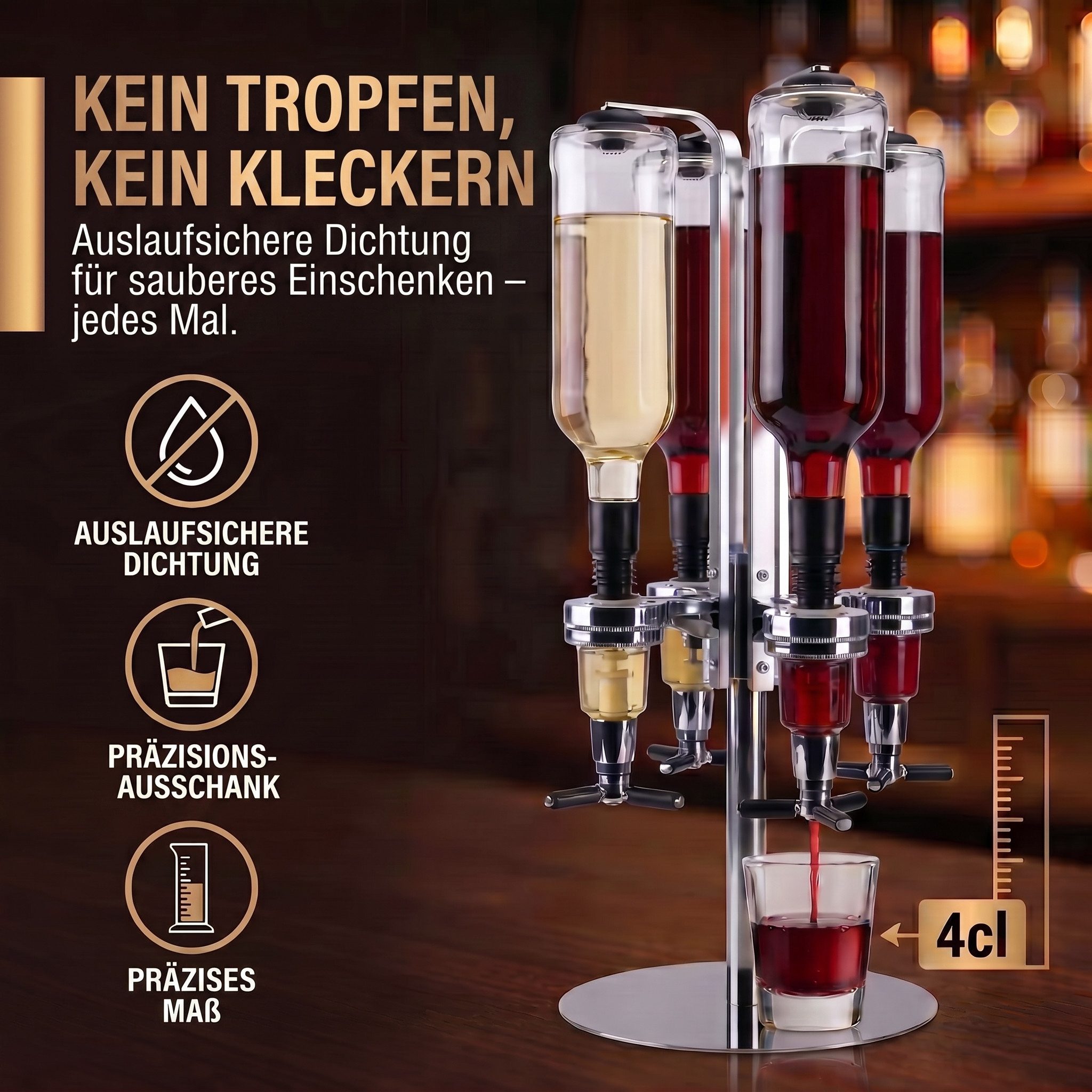 Goods+Gadgets Flaschenhalter Barbutler Flaschenhalter mit 2cl Dosierer–Edles Spirituosen-Accessoire, Flaschenhalterung für Getränke – Bild 4 von 5