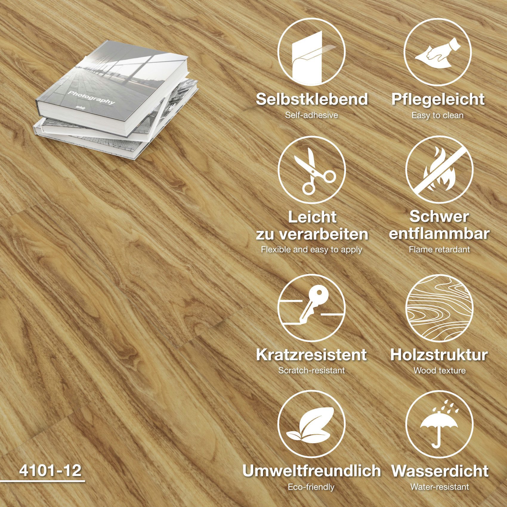 Hexim Vinylboden, Vinyldielen 0,97m² selbstklebend PVC Wandverkleidung Bodenbelag Holzoptik 91x15cm Paneele für Wand & Boden Holzdielen braun (7 Dielen Rustical Maple - 4101-12)