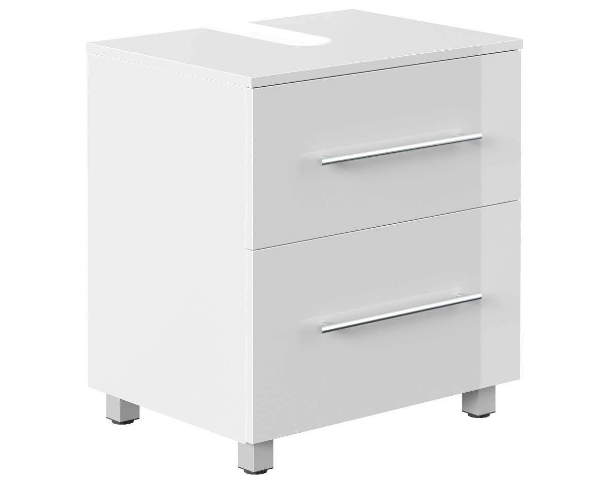 einfachgutemoebel Waschtisch-Set Badezimmer Stand-Waschtisch SENTINEL 55cm, weiß hochglanz, (Badmöbel Set, 1-St., Waschtisch Set)