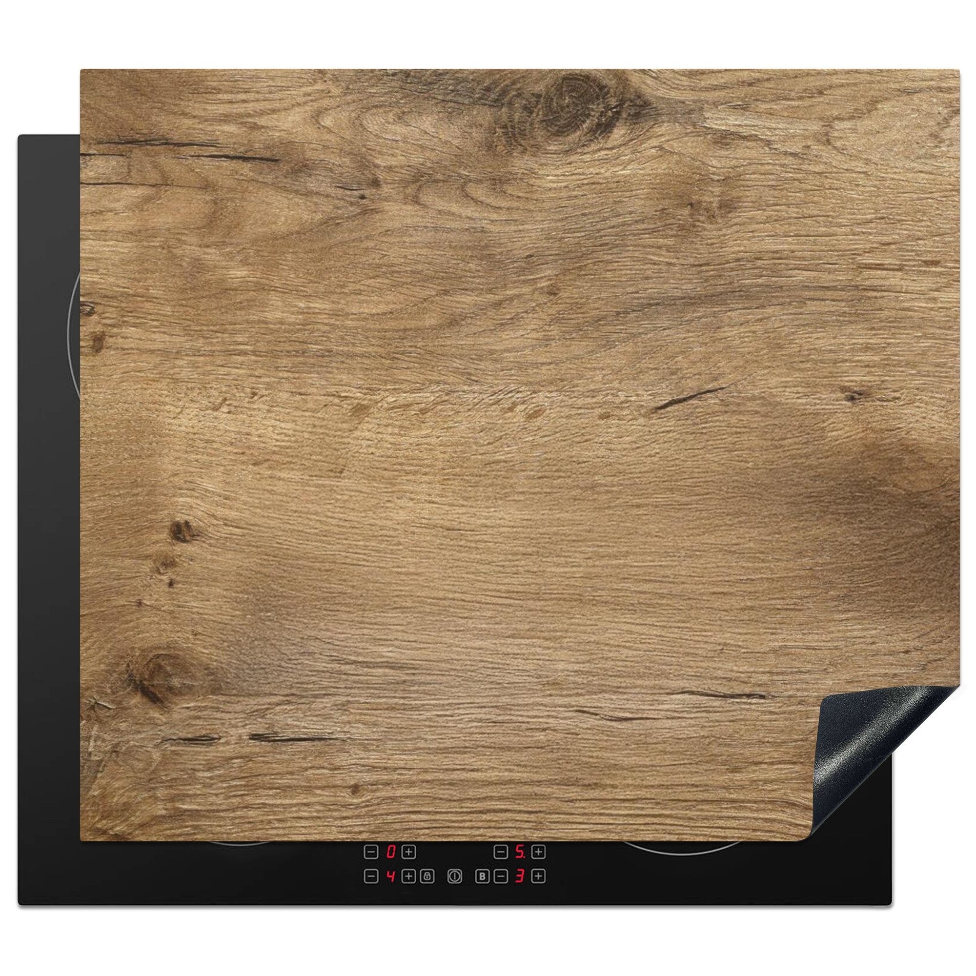 MuchoWow Herd-Abdeckplatte Holz - Braun - Holzoptik/print, Vinyl, (1 tlg), Abdeckplatte für Ceranfeld, Herd Inductionsmatte, 57.6x51.6 cm
