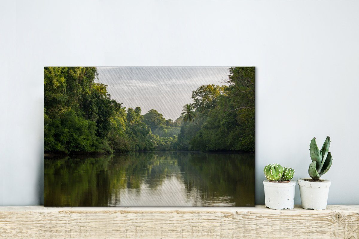 in Leinwandbilder, Costa, St), OneMillionCanvasses® Corcovado-Nationalparks den Großer des Wandbild Fluss unter cm Wanddeko, Aufhängefertig, Bäumen Leinwandbild (1 30x20