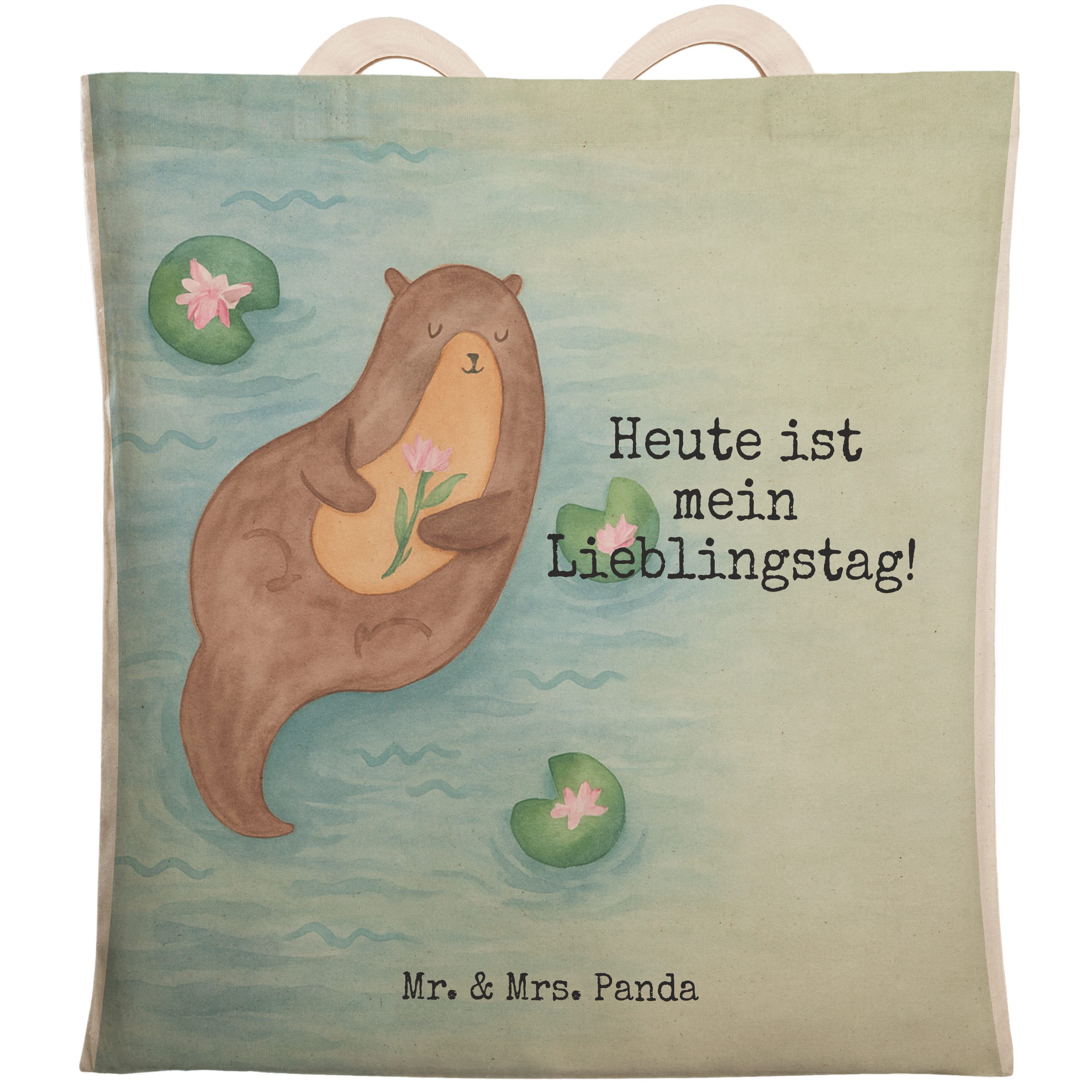 Tragetasche Otter Seerose Design, Beutel, Weiß, Seeotter, Stoffbeutel, Fluss, sho