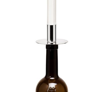 EDZARD Flaschenkerzenhalter Silber, Kerzenhalter aus Edelstahl mit Silber-Optik, Flaschen-Aufsatz für Stabkerzen, Höhe 8 cm