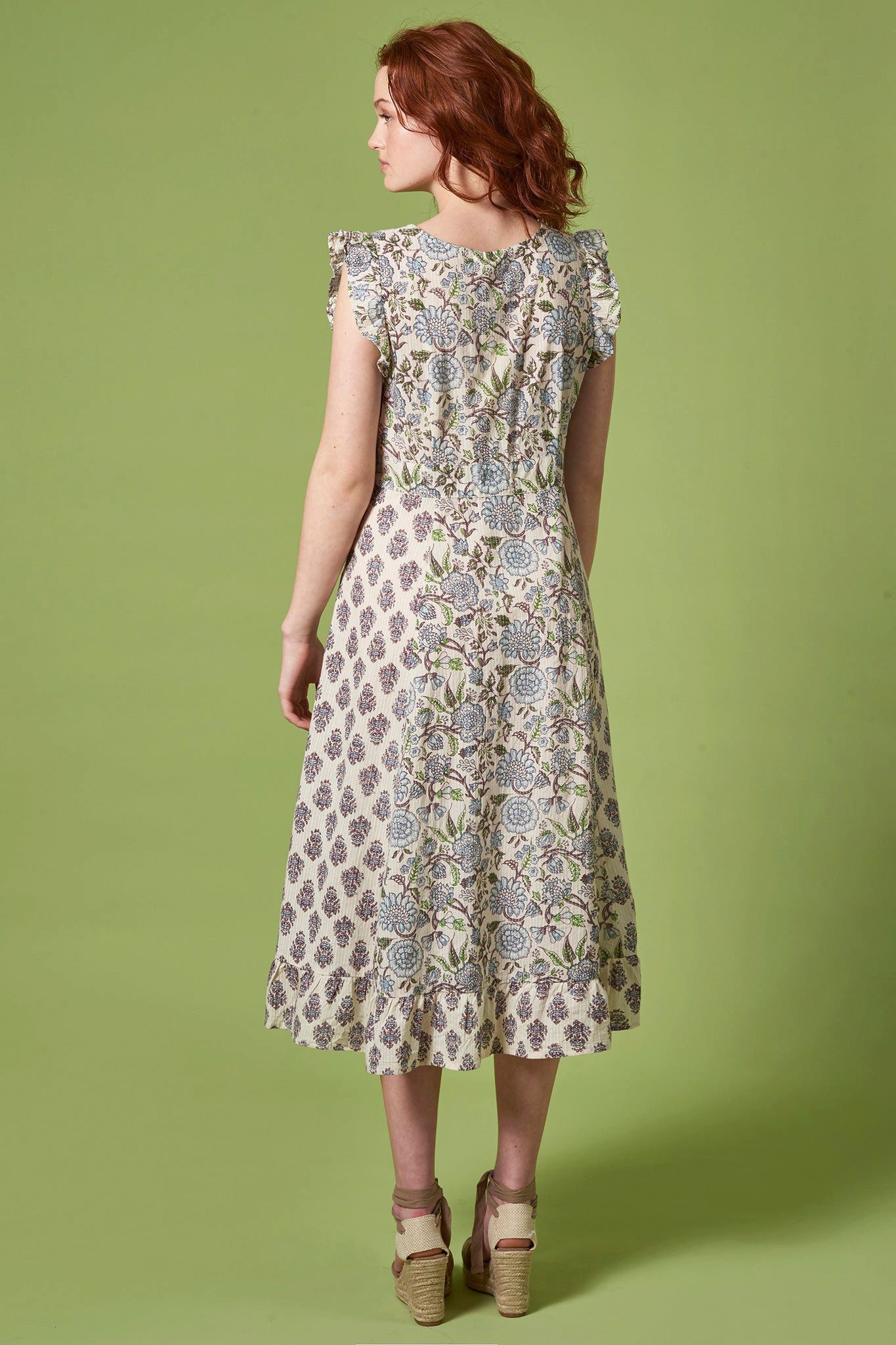 Himalaya Clothing Tunika Midikleid mit Blumenmuster und Volants - Kleid Damen aus Bio-Baumwolle Luftiges Sommerkleid mit hohem Tragekomfort